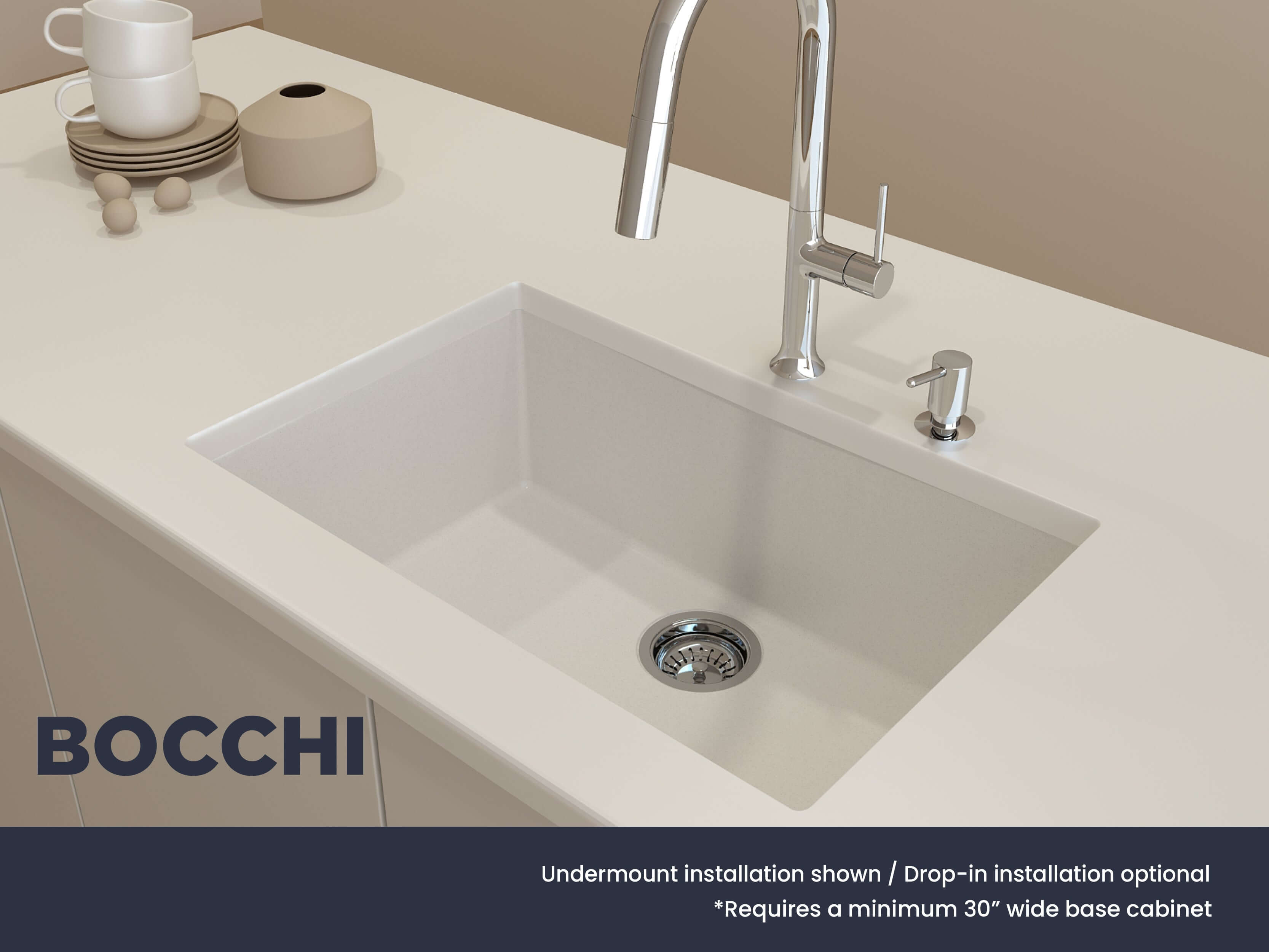 Alternate Image for BOCCHI Campino Uno 27" Dual Mount Granite Kitchen Sink Kit, Milk White, 1634-507-0126