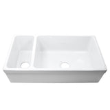 Nantucket Sinks Island 36" Fireclay Farmhouse Sink with Accessories, 90/10 Double Bowl, White, ISFCGW35X19DBSO