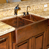 Premier Copper Products 33" Copper Farmhouse Sink, 60/40 Double Bowl, Oil Rubbed Bronze, KA60DB33229 - The Sink Boutique