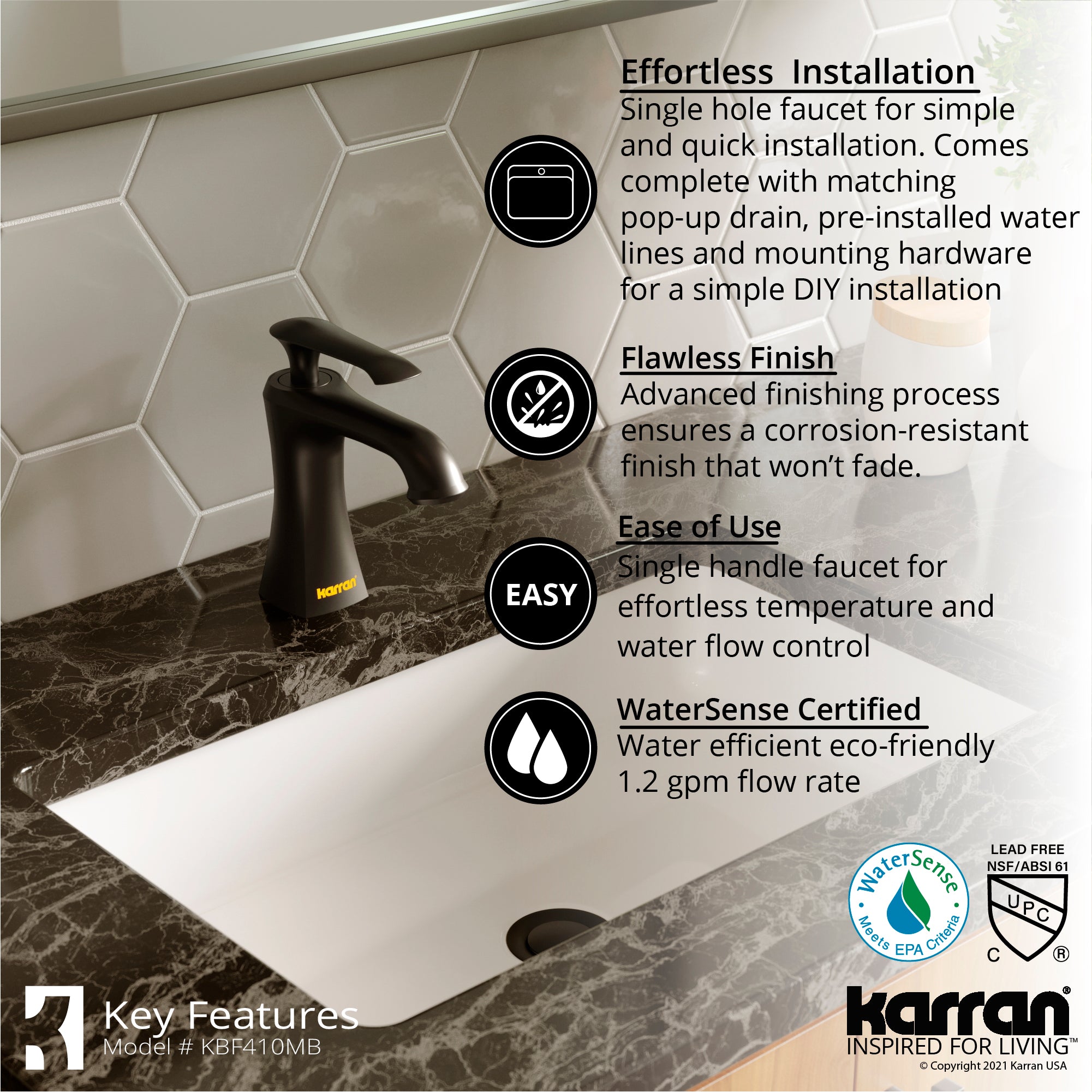 Alternate Image for Karran Woodburn 1.2 GPM Single Lever Handle Lead-free Brass ADA Bathroom Faucet, Basin, Matte Black, KBF410MB