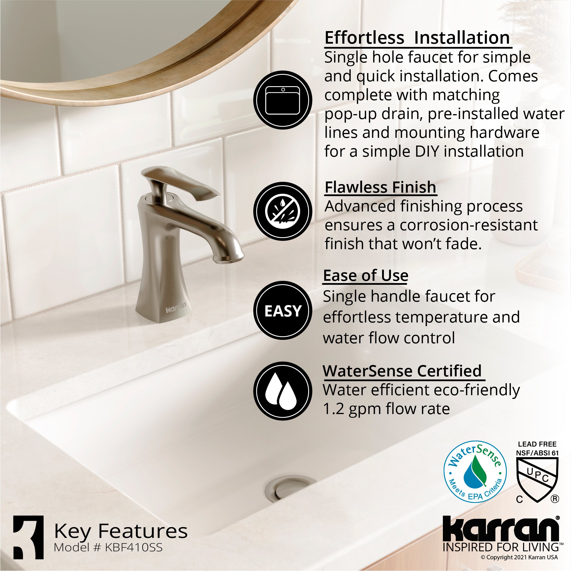 Alternate Image for Karran Woodburn 1.2 GPM Single Lever Handle Lead-free Brass ADA Bathroom Faucet, Basin, Stainless Steel, KBF410SS