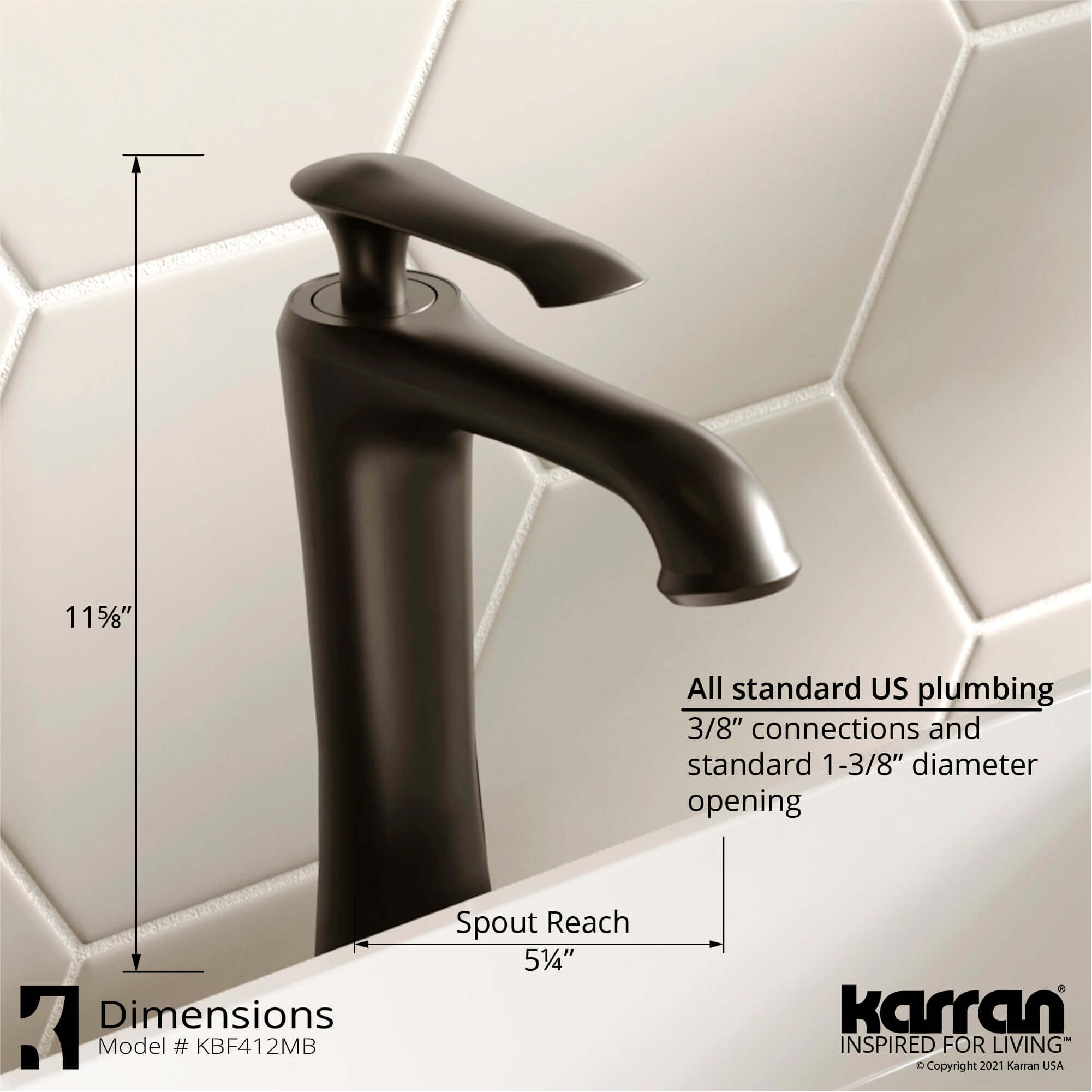Alternate Image for Karran Woodburn 1.2 GPM Single Lever Handle Lead-free Brass ADA Bathroom Faucet, Vessel, Matte Black, KBF412MB