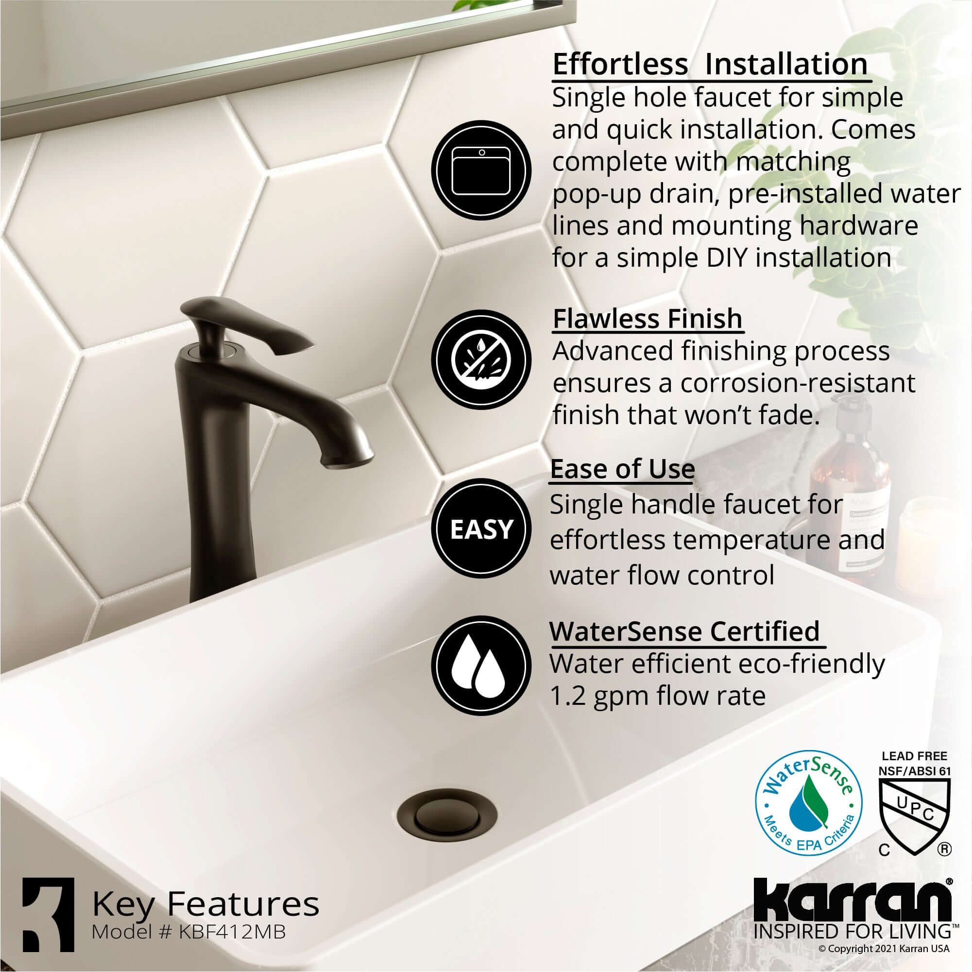 Alternate Image for Karran Woodburn 1.2 GPM Single Lever Handle Lead-free Brass ADA Bathroom Faucet, Vessel, Matte Black, KBF412MB