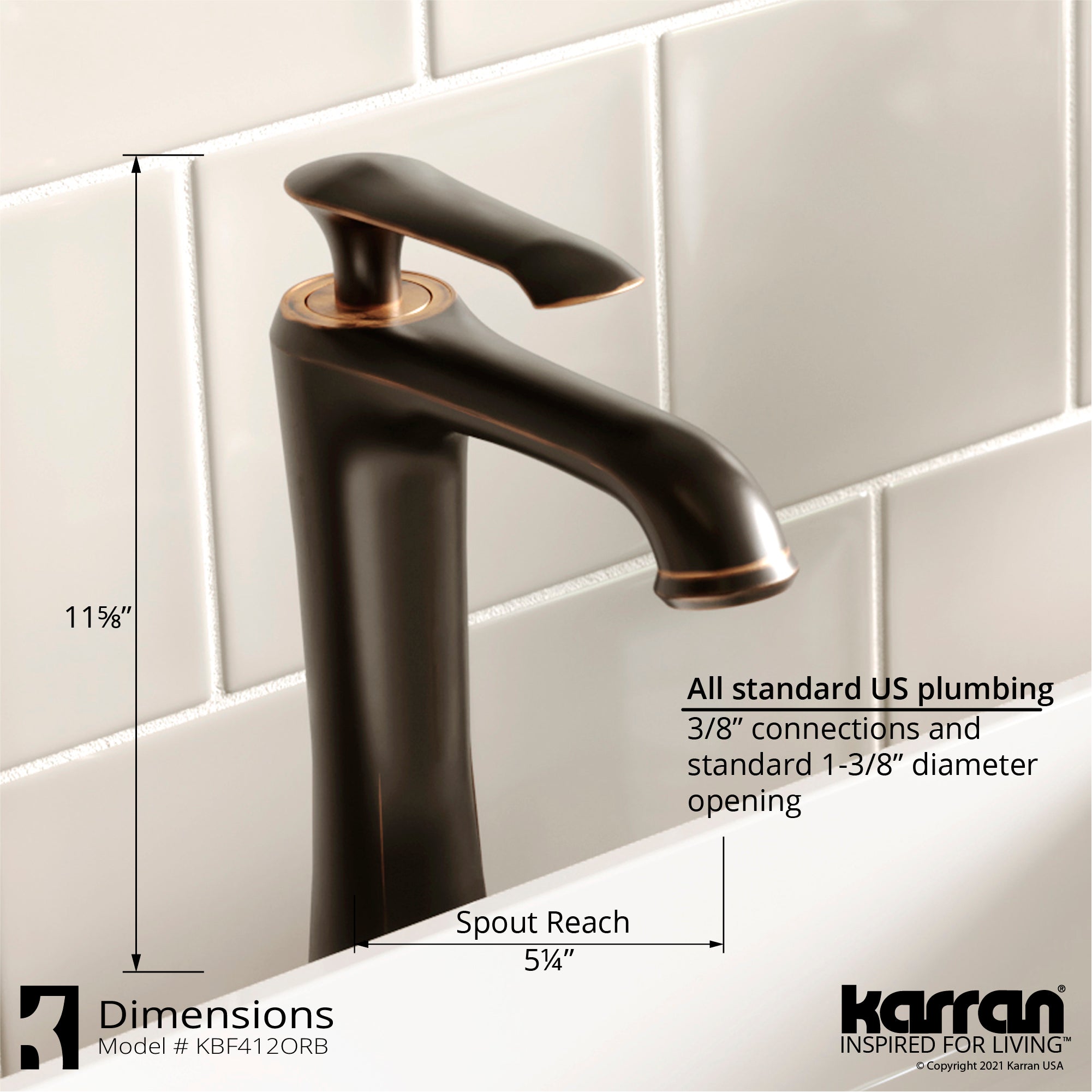 Alternate Image for Karran Woodburn 1.2 GPM Single Lever Handle Lead-free Brass ADA Bathroom Faucet, Vessel, Oil Rubbed Bronze, KBF412ORB
