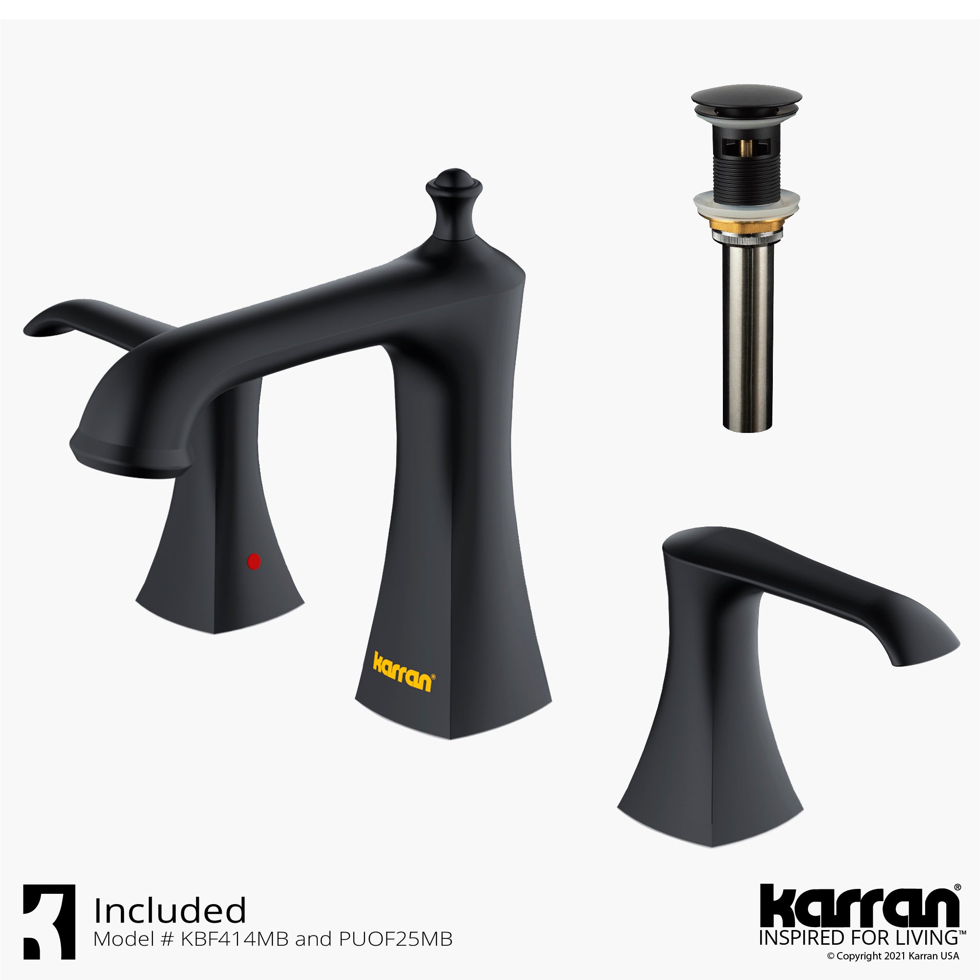 Karran Woodburn 1.2 GPM Double Lever Handle Lead-free Brass ADA Bathroom Faucet, Widespread, Matte Black, KBF414MB