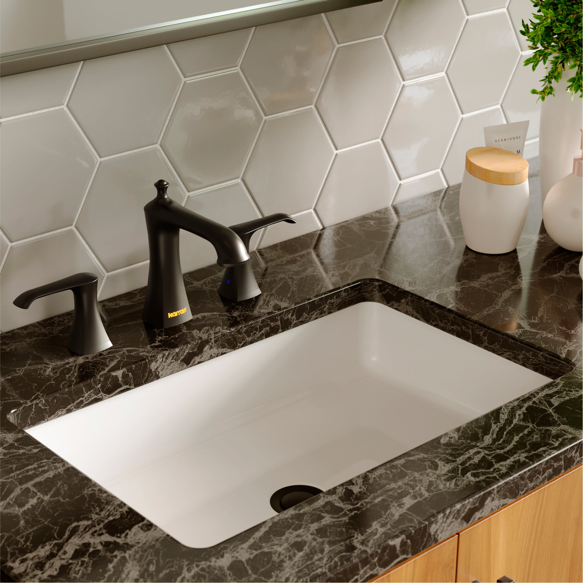 Alternate Image for Karran Woodburn 1.2 GPM Double Lever Handle Lead-free Brass ADA Bathroom Faucet, Widespread, Matte Black, KBF414MB