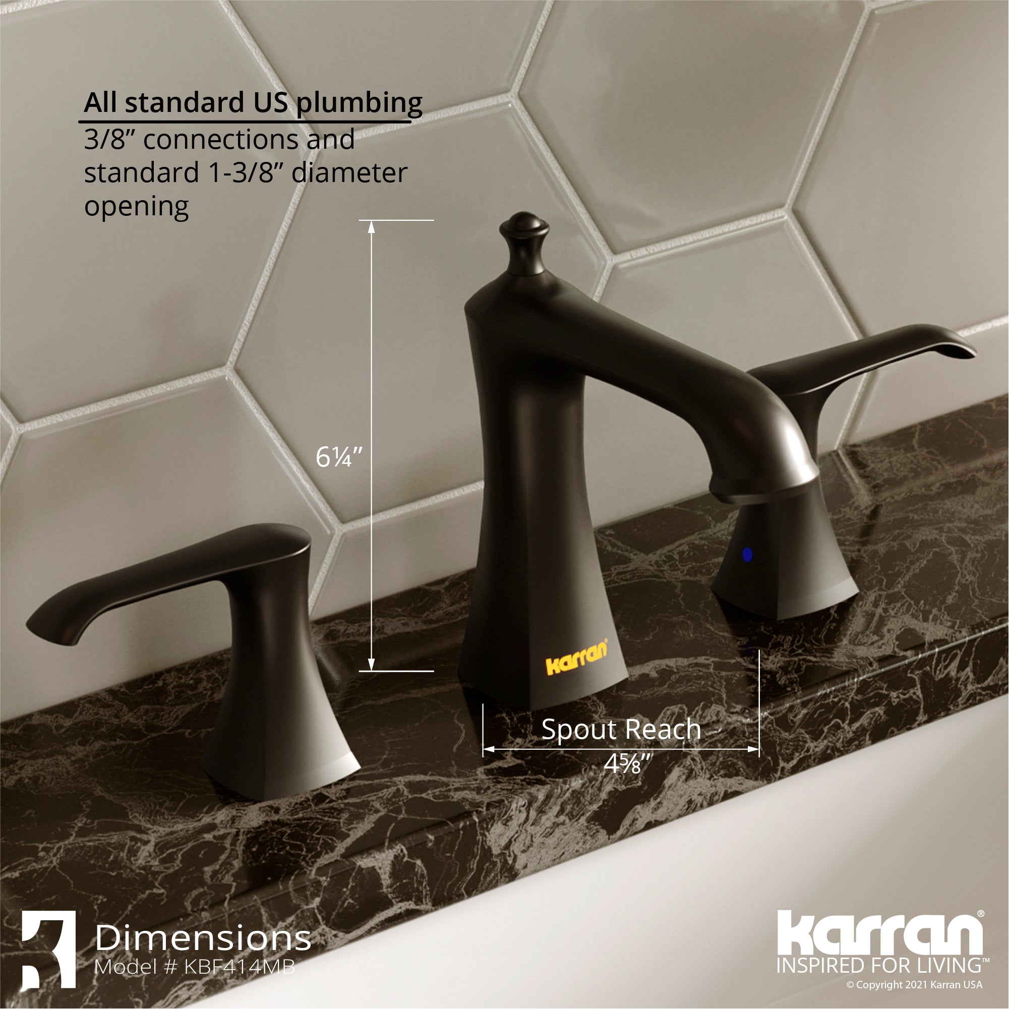 Alternate Image for Karran Woodburn 1.2 GPM Double Lever Handle Lead-free Brass ADA Bathroom Faucet, Widespread, Matte Black, KBF414MB