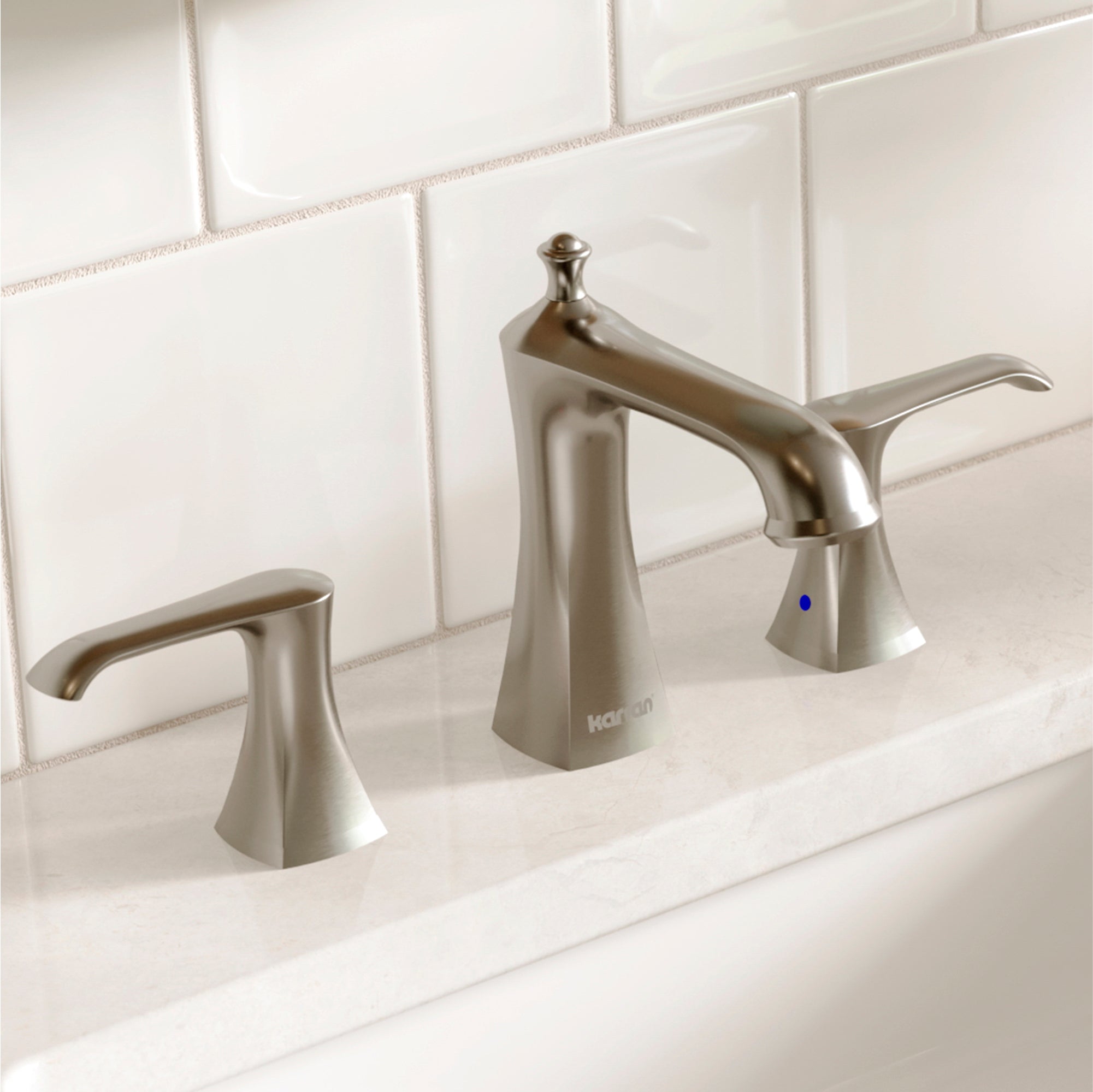 Karran Woodburn 1.2 GPM Double Lever Handle Lead-free Brass ADA Bathroom Faucet, Widespread, Stainless Steel, KBF414SS