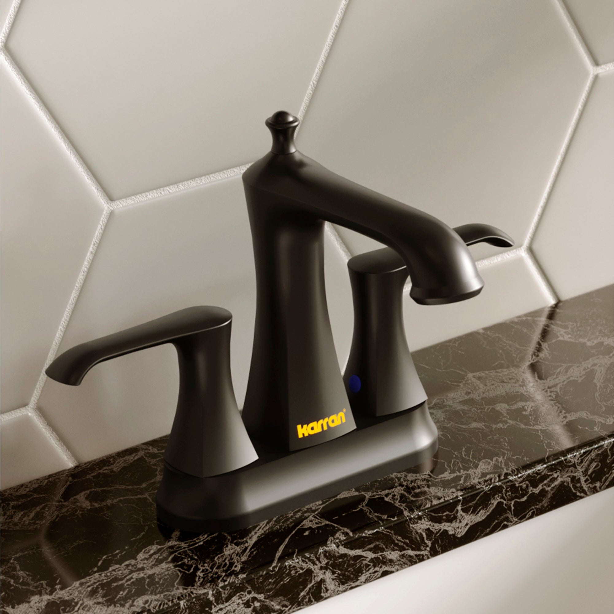 Karran Woodburn 1.2 GPM Double Lever Handle Lead-free Brass ADA Bathroom Faucet, Centerset, Matte Black, KBF416MB