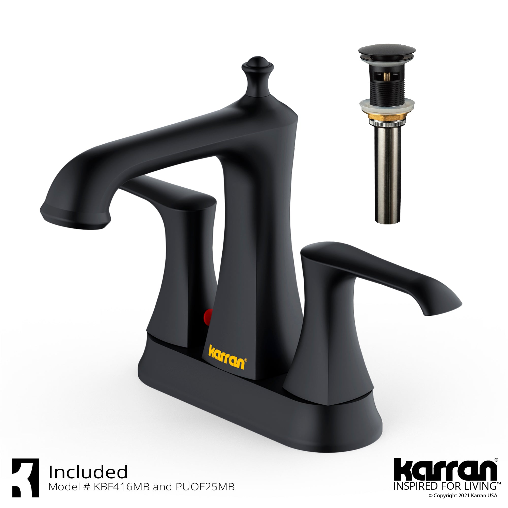 Karran Woodburn 1.2 GPM Double Lever Handle Lead-free Brass ADA Bathroom Faucet, Centerset, Matte Black, KBF416MB