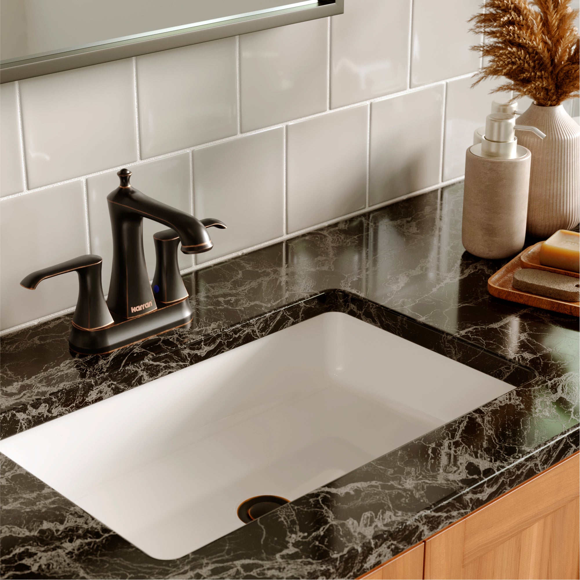 Alternate Image for Karran Woodburn 1.2 GPM Double Lever Handle Lead-free Brass ADA Bathroom Faucet, Centerset, Oil Rubbed Bronze, KBF416ORB