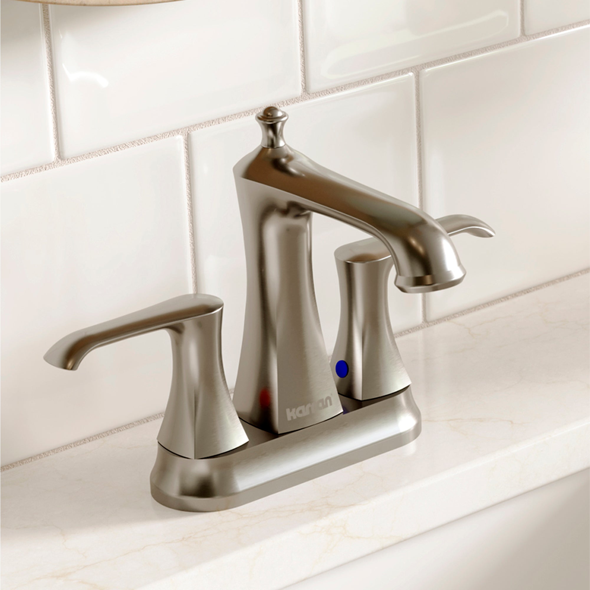 Karran Woodburn 1.2 GPM Double Lever Handle Lead-free Brass ADA Bathroom Faucet, Centerset, Stainless Steel, KBF416SS