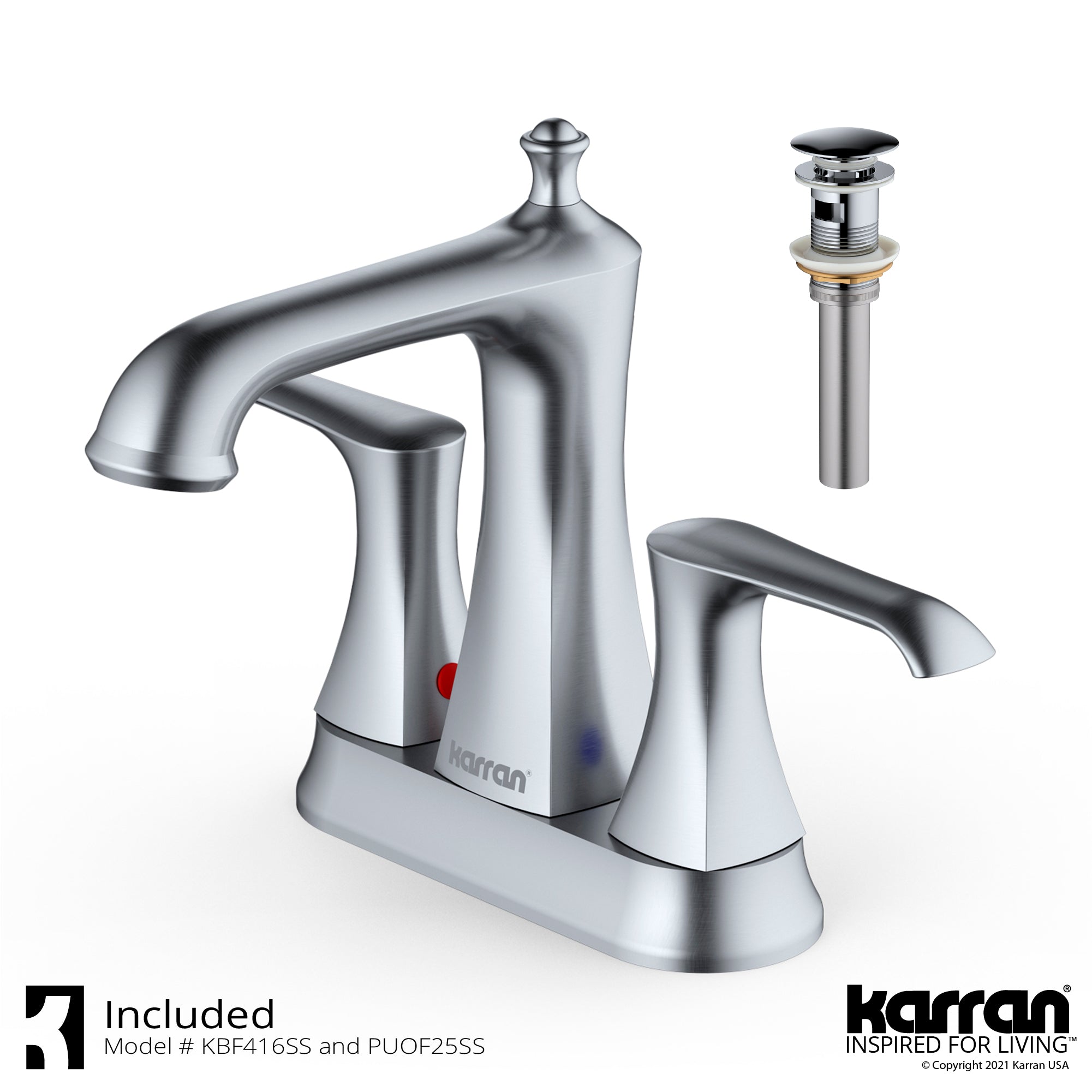 Karran Woodburn 1.2 GPM Double Lever Handle Lead-free Brass ADA Bathroom Faucet, Centerset, Stainless Steel, KBF416SS