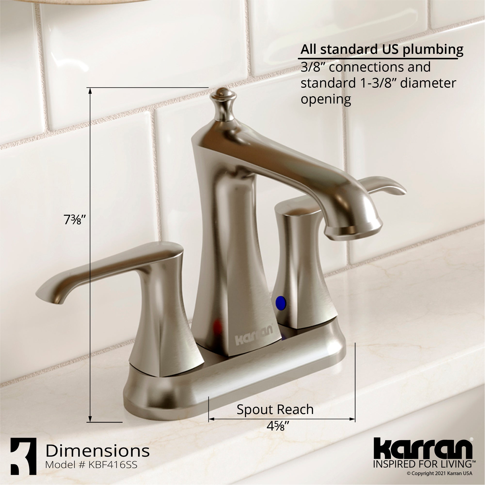 Alternate Image for Karran Woodburn 1.2 GPM Double Lever Handle Lead-free Brass ADA Bathroom Faucet, Centerset, Stainless Steel, KBF416SS