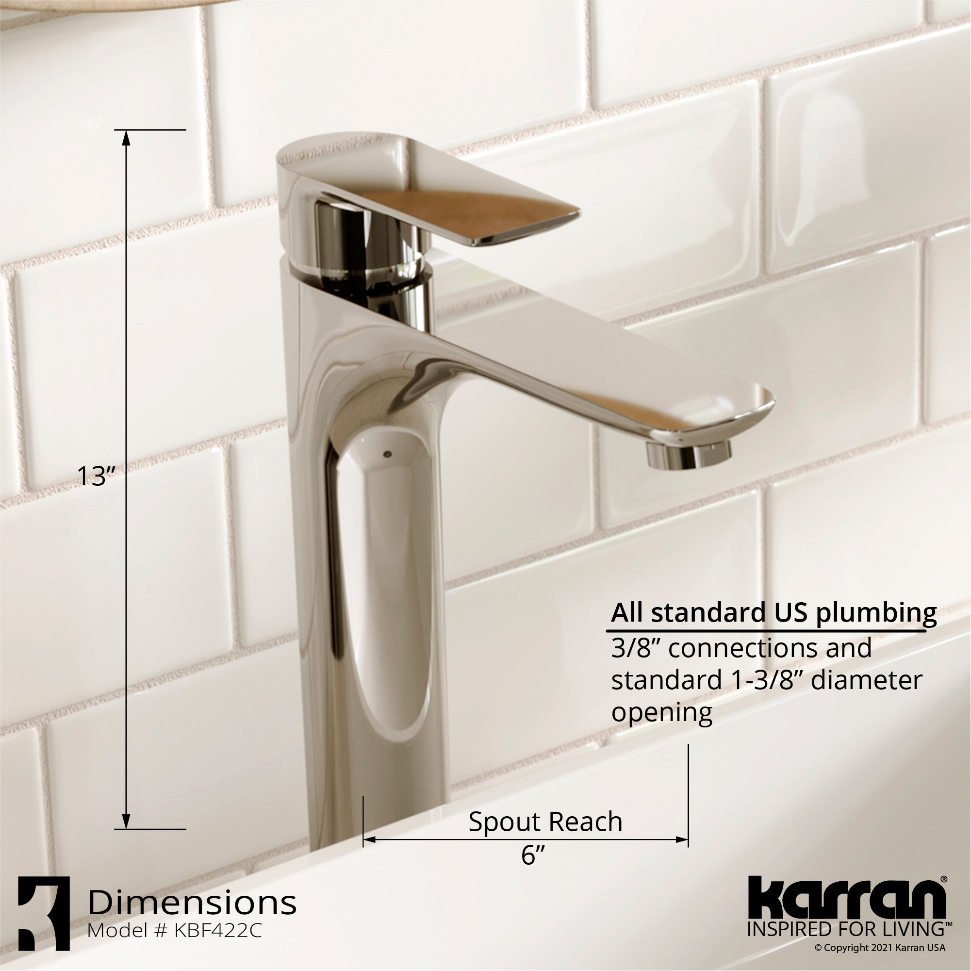 Alternate Image for Karran Kayes 1.2 GPM Single Lever Handle Lead-free Brass ADA Bathroom Faucet, Vessel, Chrome, KBF422C