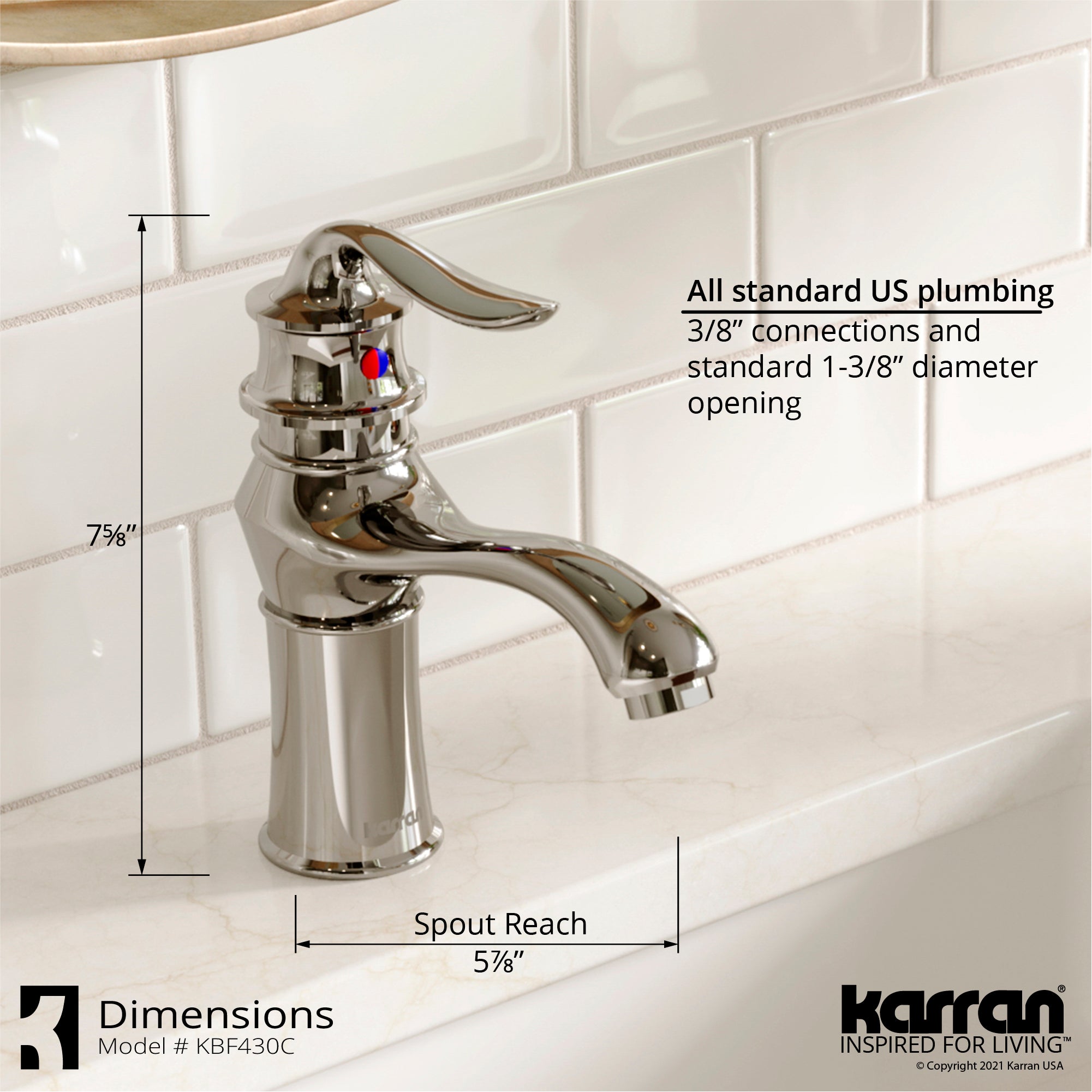 Alternate Image for Karran Dartford 1.2 GPM Single Lever Handle Lead-free Brass ADA Bathroom Faucet, Basin, Chrome, KBF430C