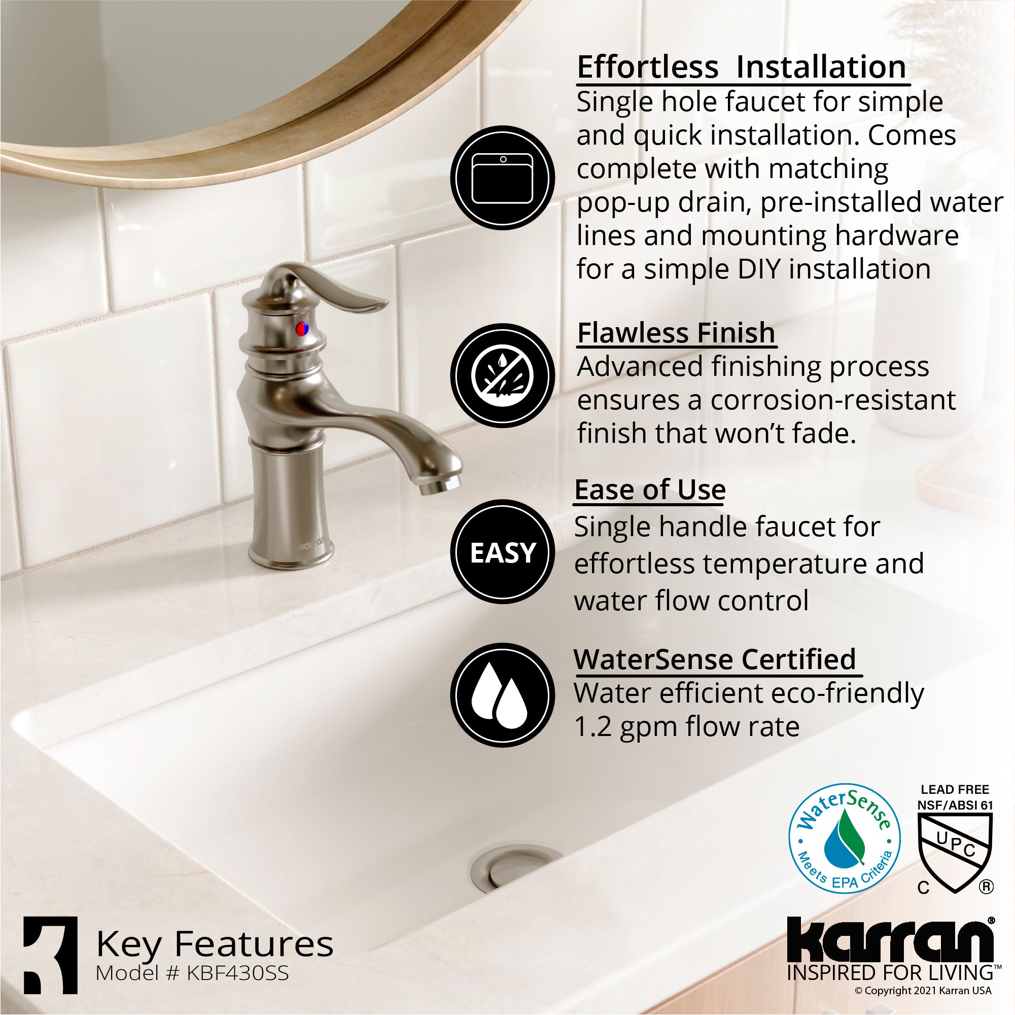 Alternate Image for Karran Dartford 1.2 GPM Single Lever Handle Lead-free Brass ADA Bathroom Faucet, Basin, Stainless Steel, KBF430SS