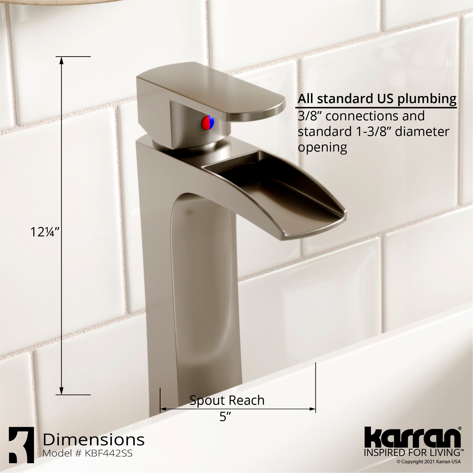 Alternate Image for Karran Kassel 1.2 GPM Single Lever Handle Lead-free Brass ADA Bathroom Faucet, Vessel, Stainless Steel, KBF442SS