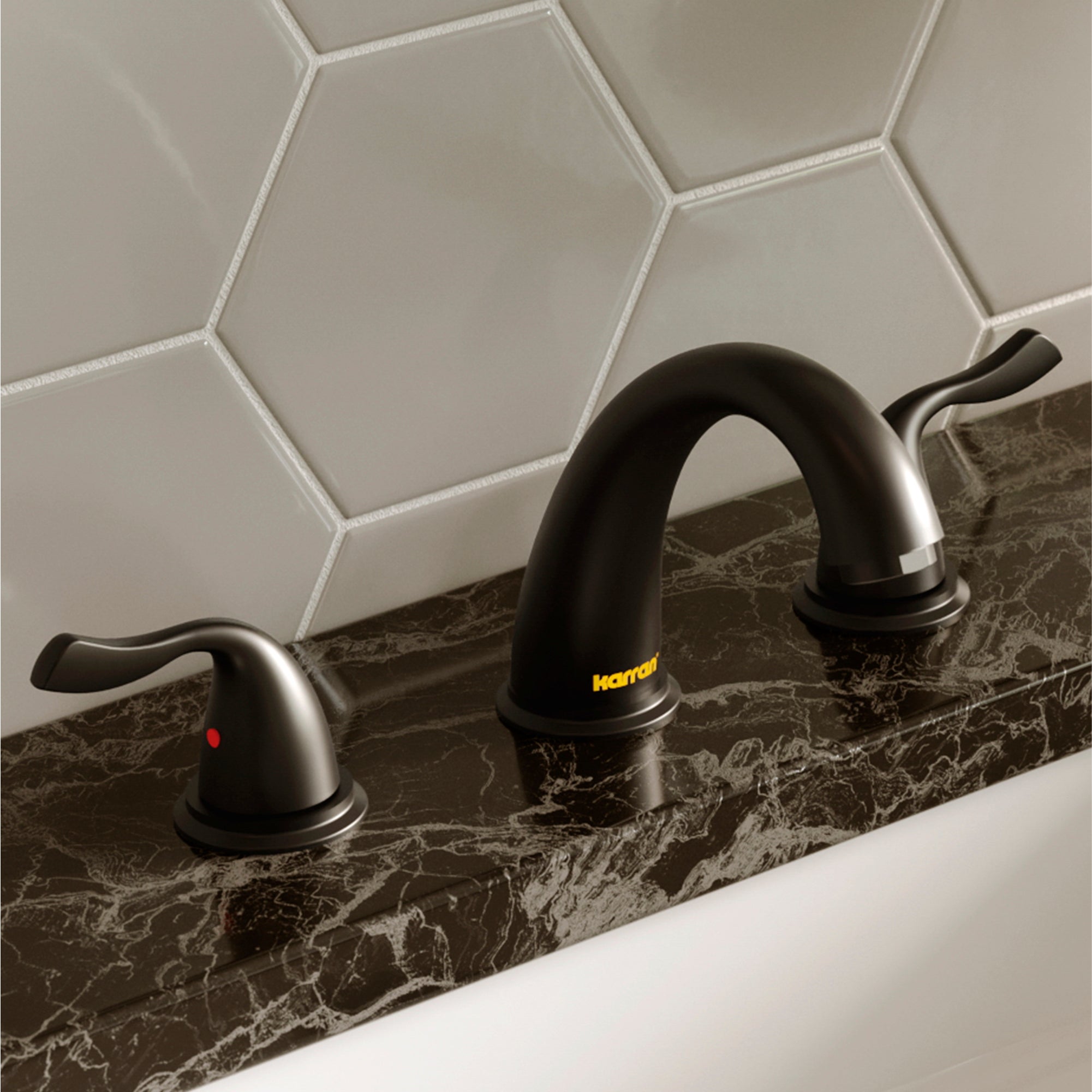 Karran Fulham 1.2 GPM Double Lever Handle Lead-free Brass ADA Bathroom Faucet, Widespread, Matte Black, KBF450MB