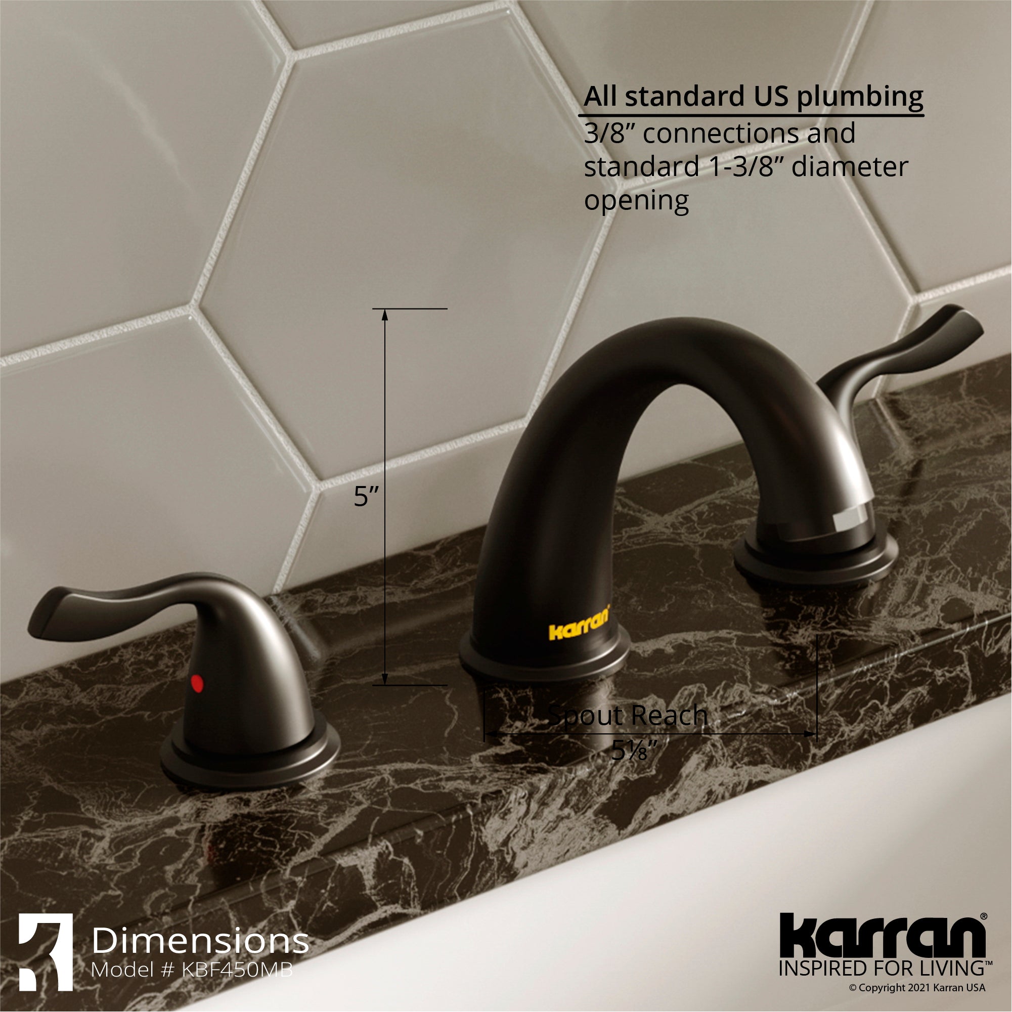 Alternate Image for Karran Fulham 1.2 GPM Double Lever Handle Lead-free Brass ADA Bathroom Faucet, Widespread, Matte Black, KBF450MB