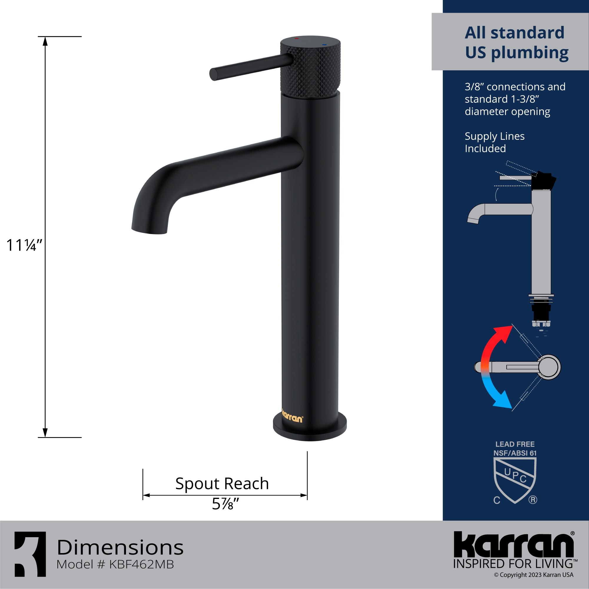 Alternate Image for Karran Tryst 1.2 GPM Single Lever Handle Lead-free Brass ADA Bathroom Faucet, Vessel, Matte Black, KBF462MB