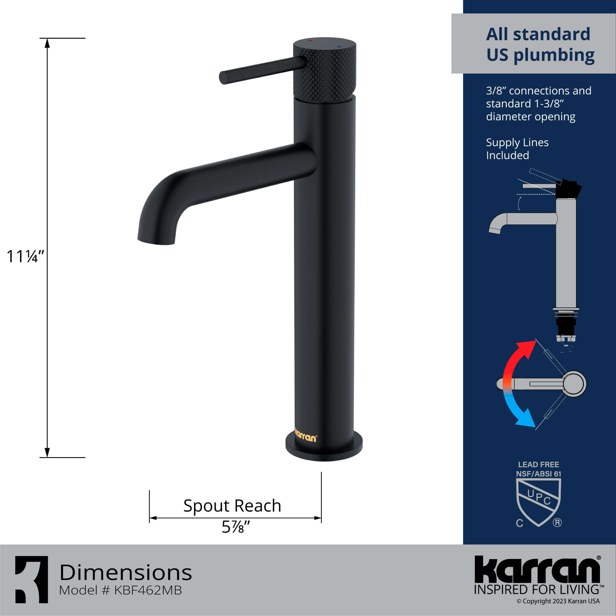 Alternate Image for Karran Tryst 1.2 GPM Single Lever Handle Lead-free Brass ADA Bathroom Faucet, Vessel, Matte Black, KBF462MB