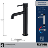 Karran Tryst 1.2 GPM Single Lever Handle Lead-free Brass ADA Bathroom Faucet, Vessel, Matte Black, KBF462MB