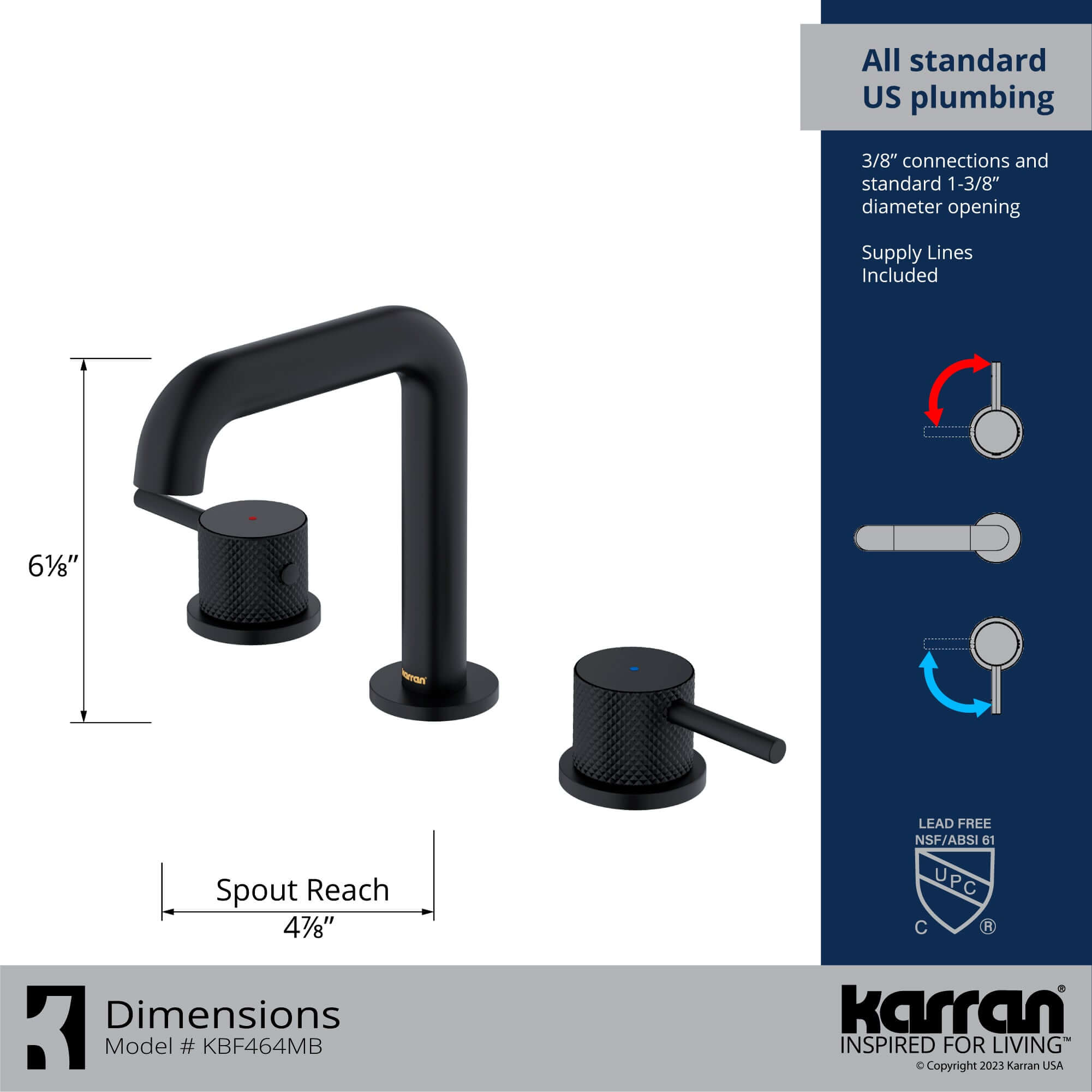 Alternate Image for Karran Tryst 1.2 GPM Double Lever Handle Lead-free Brass ADA Bathroom Faucet, Widespread, Matte Black, KBF464MB