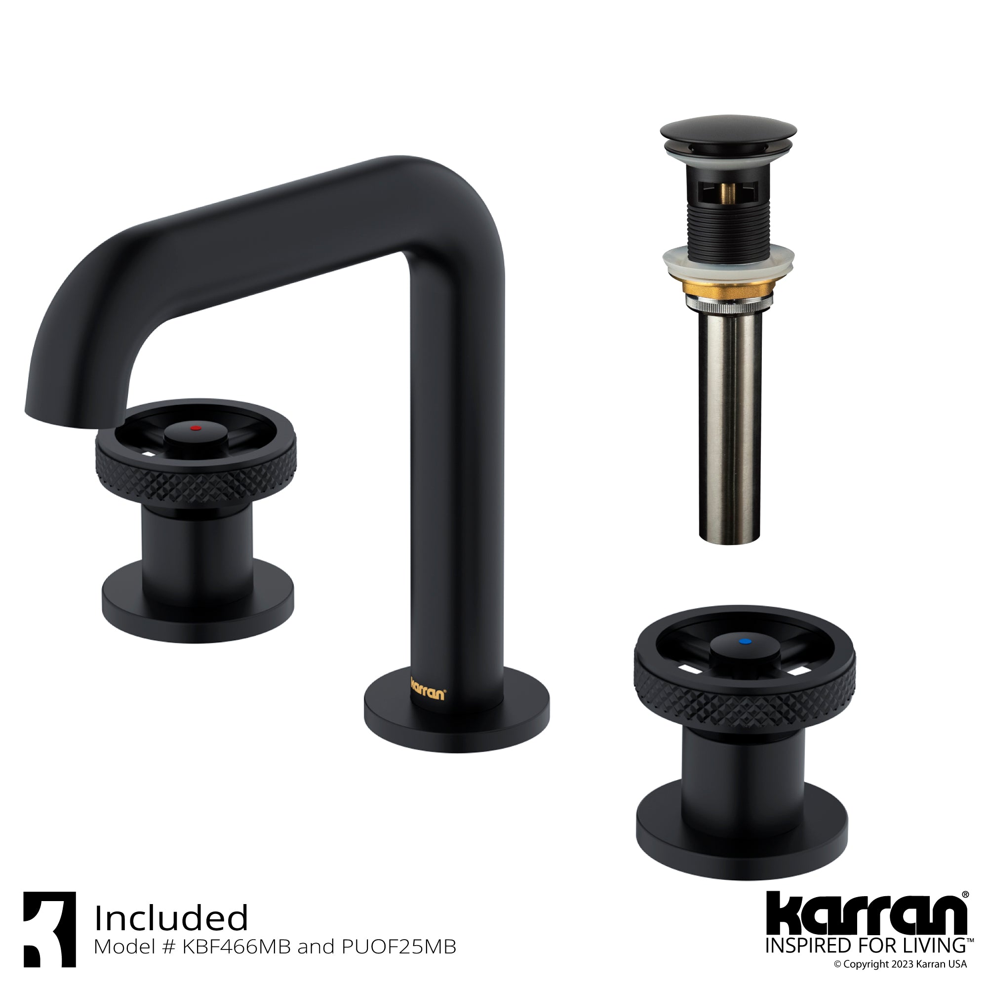Karran Tryst 1.2 GPM Double Lever Handle Lead-free Brass Bathroom Faucet, Widespread, Matte Black, KBF466MB