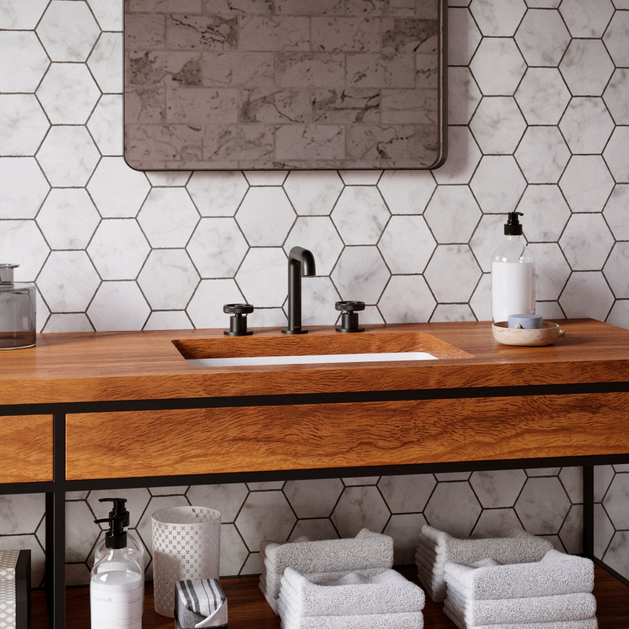 Alternate Image for Karran Tryst 1.2 GPM Double Lever Handle Lead-free Brass Bathroom Faucet, Widespread, Matte Black, KBF466MB