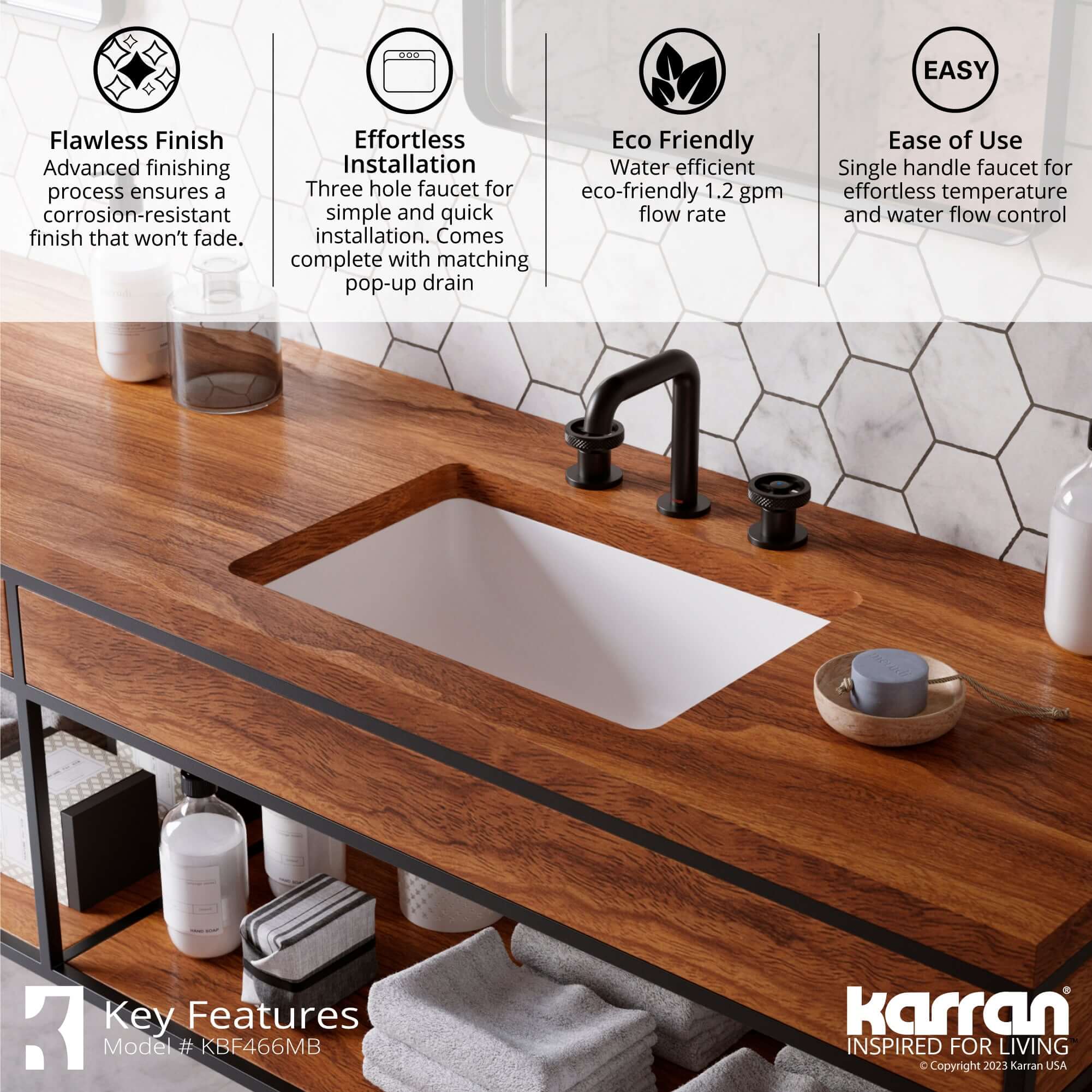 Alternate Image for Karran Tryst 1.2 GPM Double Lever Handle Lead-free Brass Bathroom Faucet, Widespread, Matte Black, KBF466MB