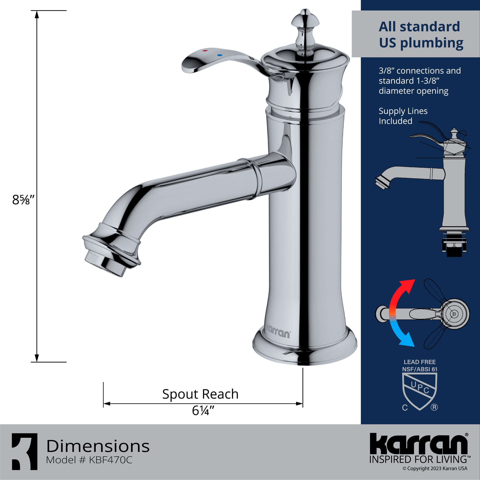Alternate Image for Karran Vineyard 1.2 GPM Single Lever Handle Lead-free Brass ADA Bathroom Faucet, Basin, Chrome, KBF470C