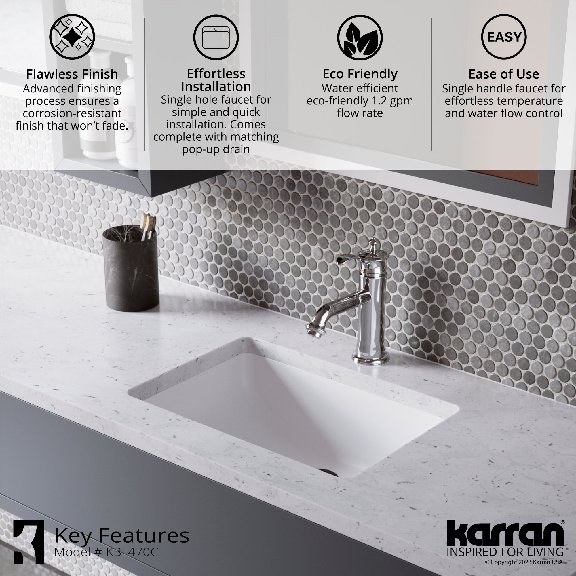Alternate Image for Karran Vineyard 1.2 GPM Single Lever Handle Lead-free Brass ADA Bathroom Faucet, Basin, Chrome, KBF470C