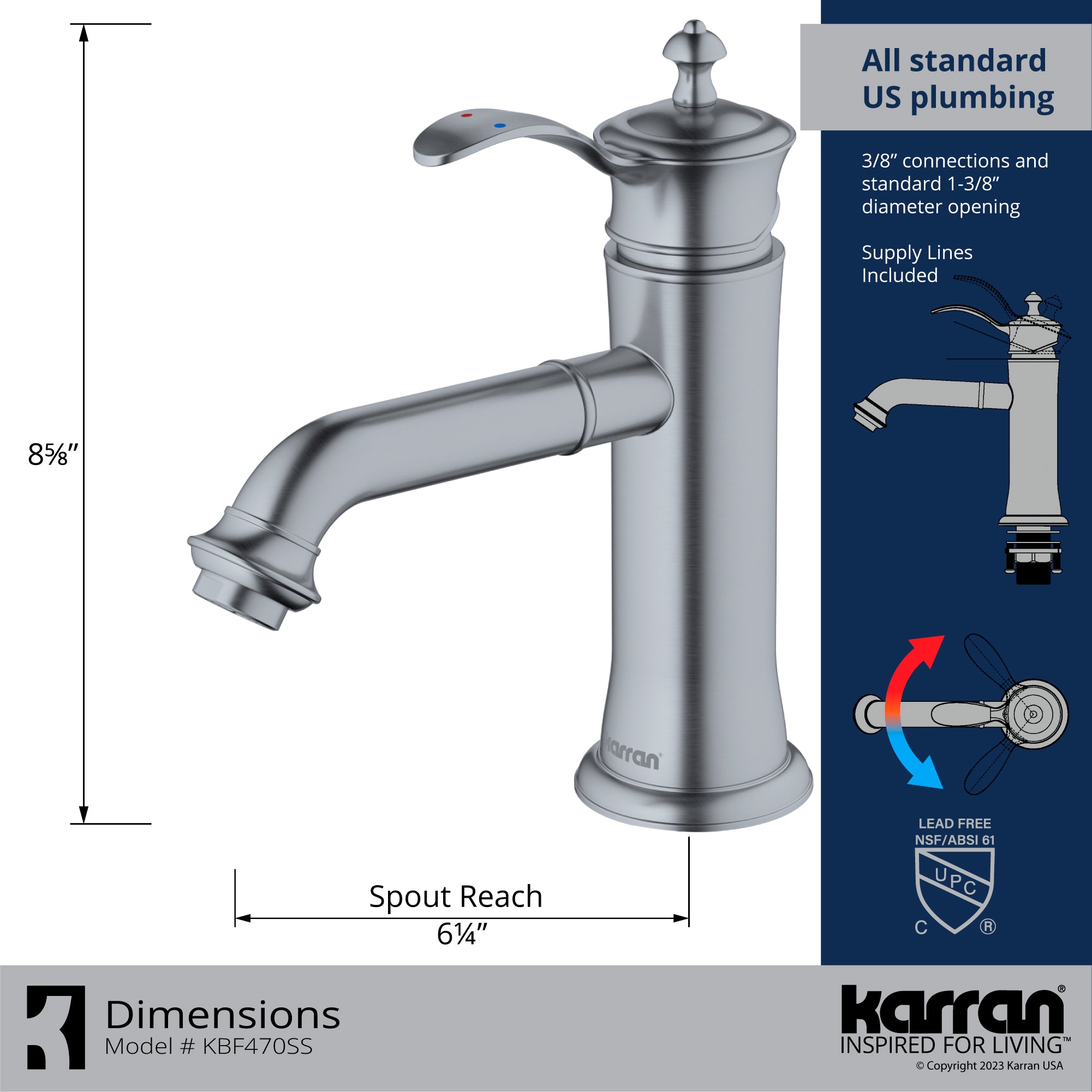 Alternate Image for Karran Vineyard 1.2 GPM Single Lever Handle Lead-free Brass ADA Bathroom Faucet, Basin, Stainless Steel, KBF470SS