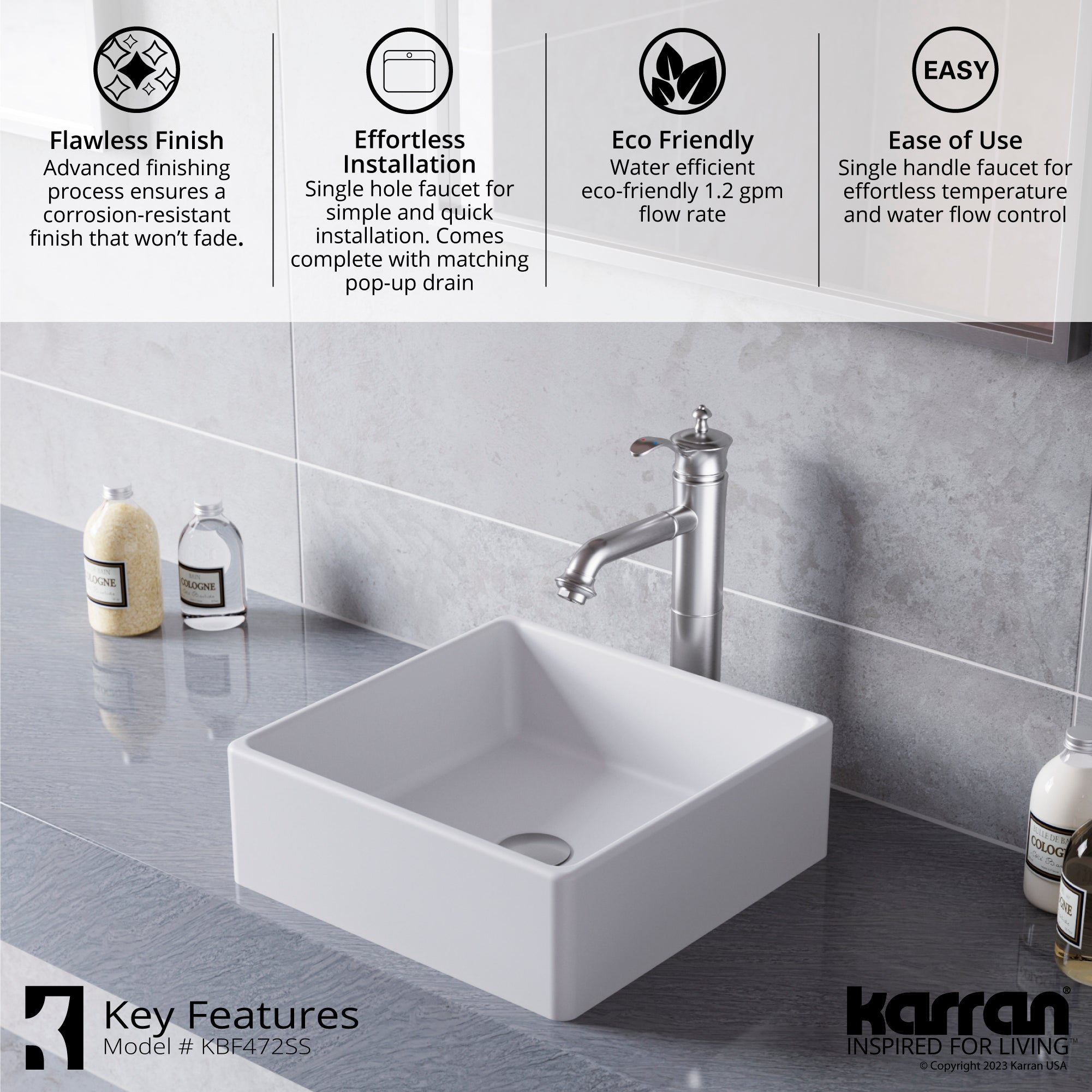 Alternate Image for Karran Vineyard 1.2 GPM Single Lever Handle Lead-free Brass ADA Bathroom Faucet, Vessel, Stainless Steel, KBF472SS