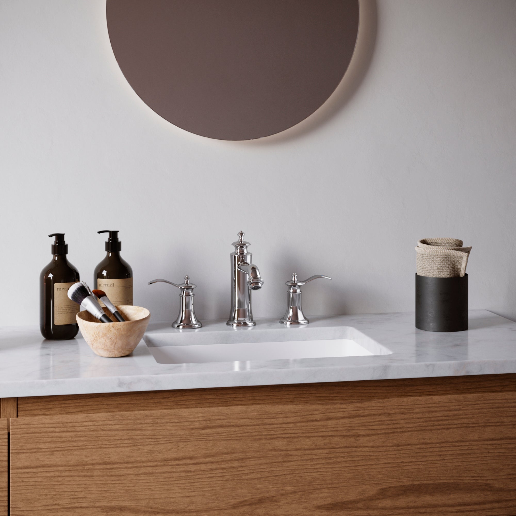 Alternate Image for Karran Vineyard 1.2 GPM Double Lever Handle Lead-free Brass ADA Bathroom Faucet, Widespread, Chrome, KBF474C