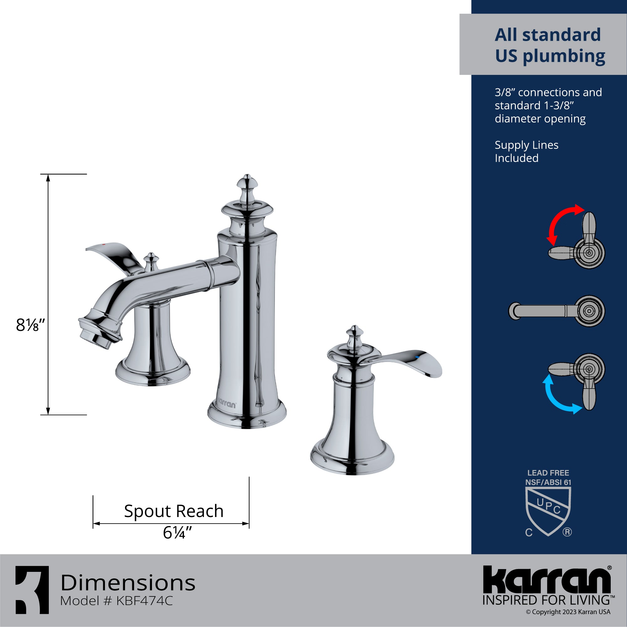 Alternate Image for Karran Vineyard 1.2 GPM Double Lever Handle Lead-free Brass ADA Bathroom Faucet, Widespread, Chrome, KBF474C