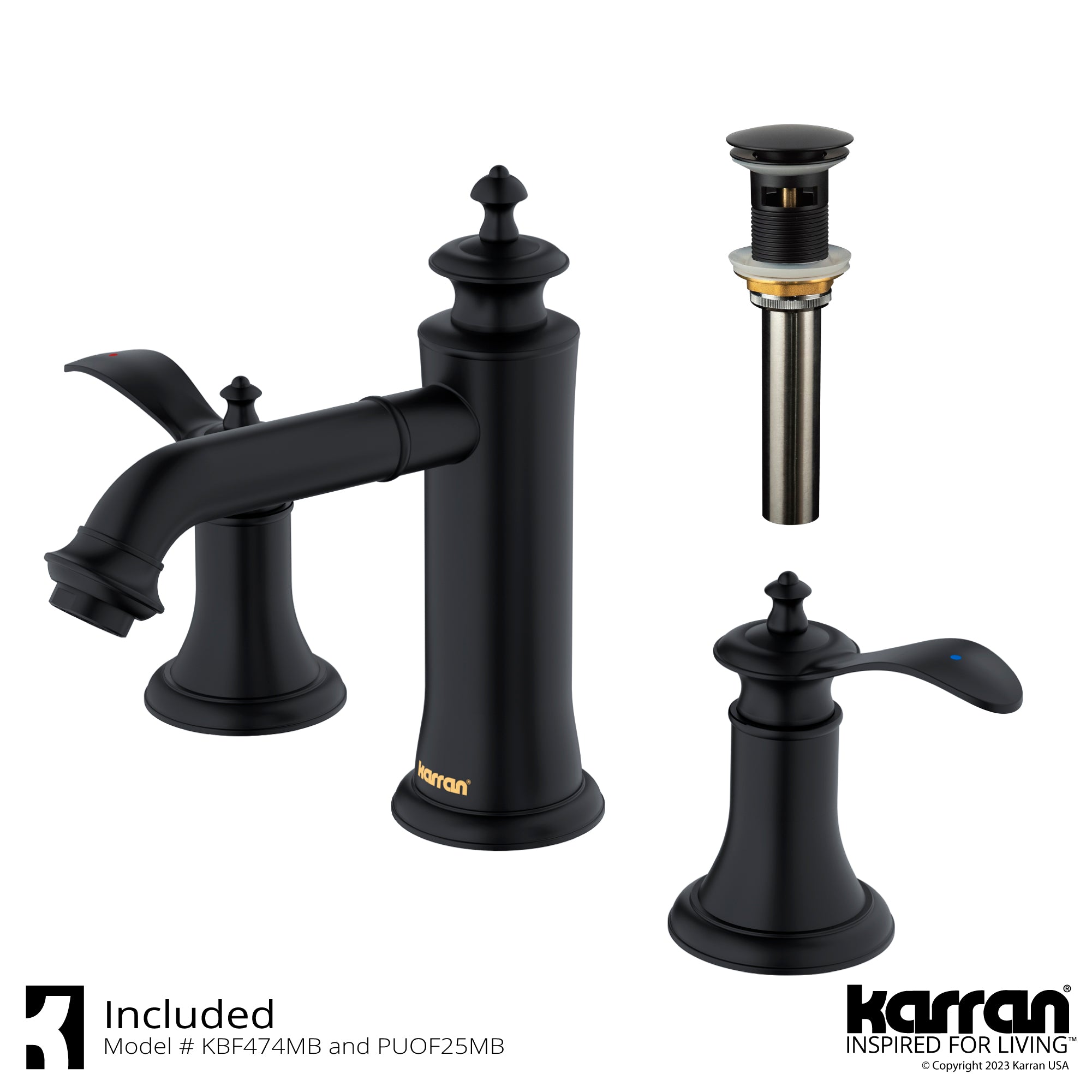 Alternate Image for Karran Vineyard 1.2 GPM Double Lever Handle Lead-free Brass ADA Bathroom Faucet, Widespread, Matte Black, KBF474MB