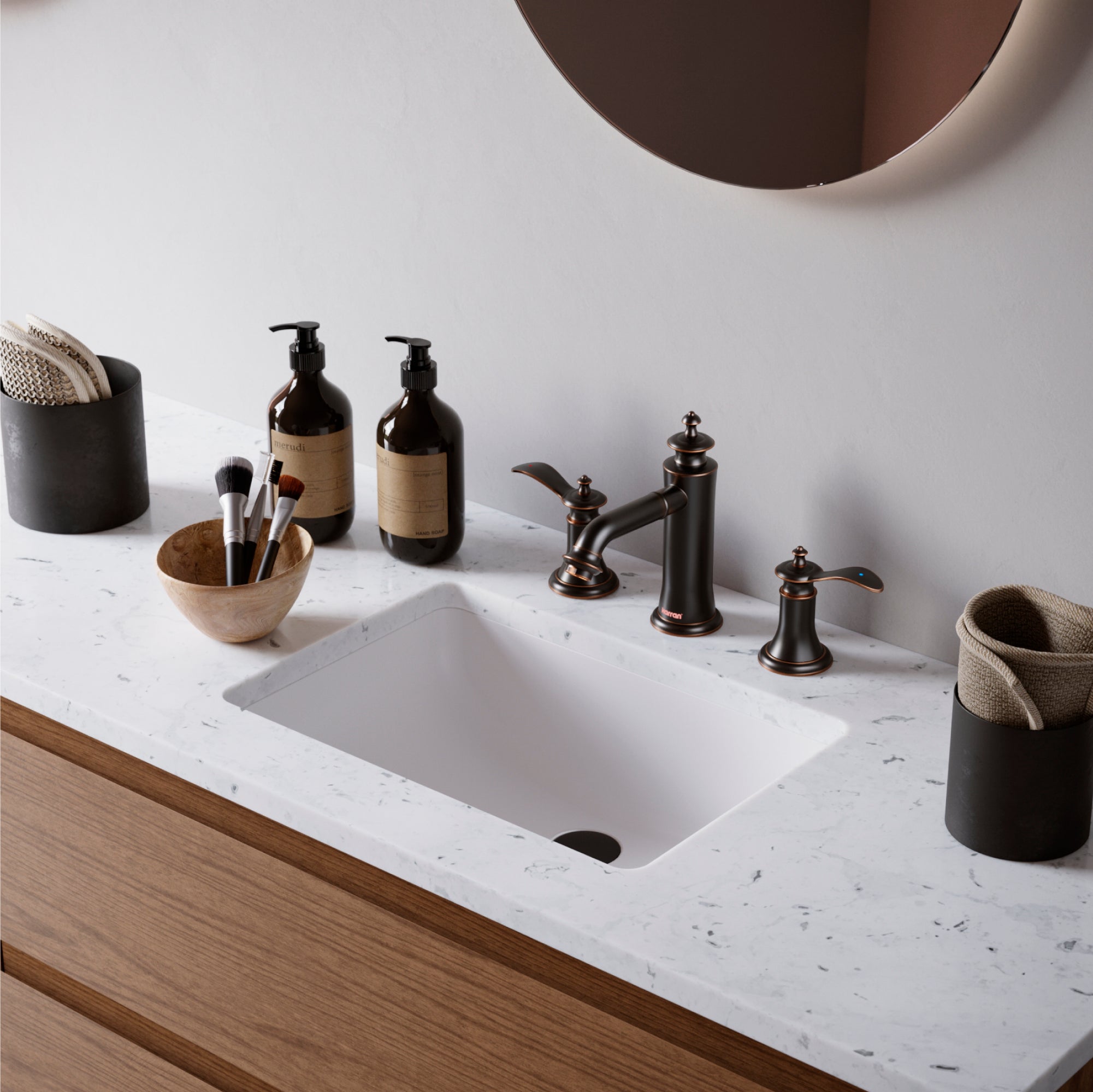 Alternate Image for Karran Vineyard 1.2 GPM Double Lever Handle Lead-free Brass ADA Bathroom Faucet, Widespread, Oil Rubbed Bronze, KBF474ORB