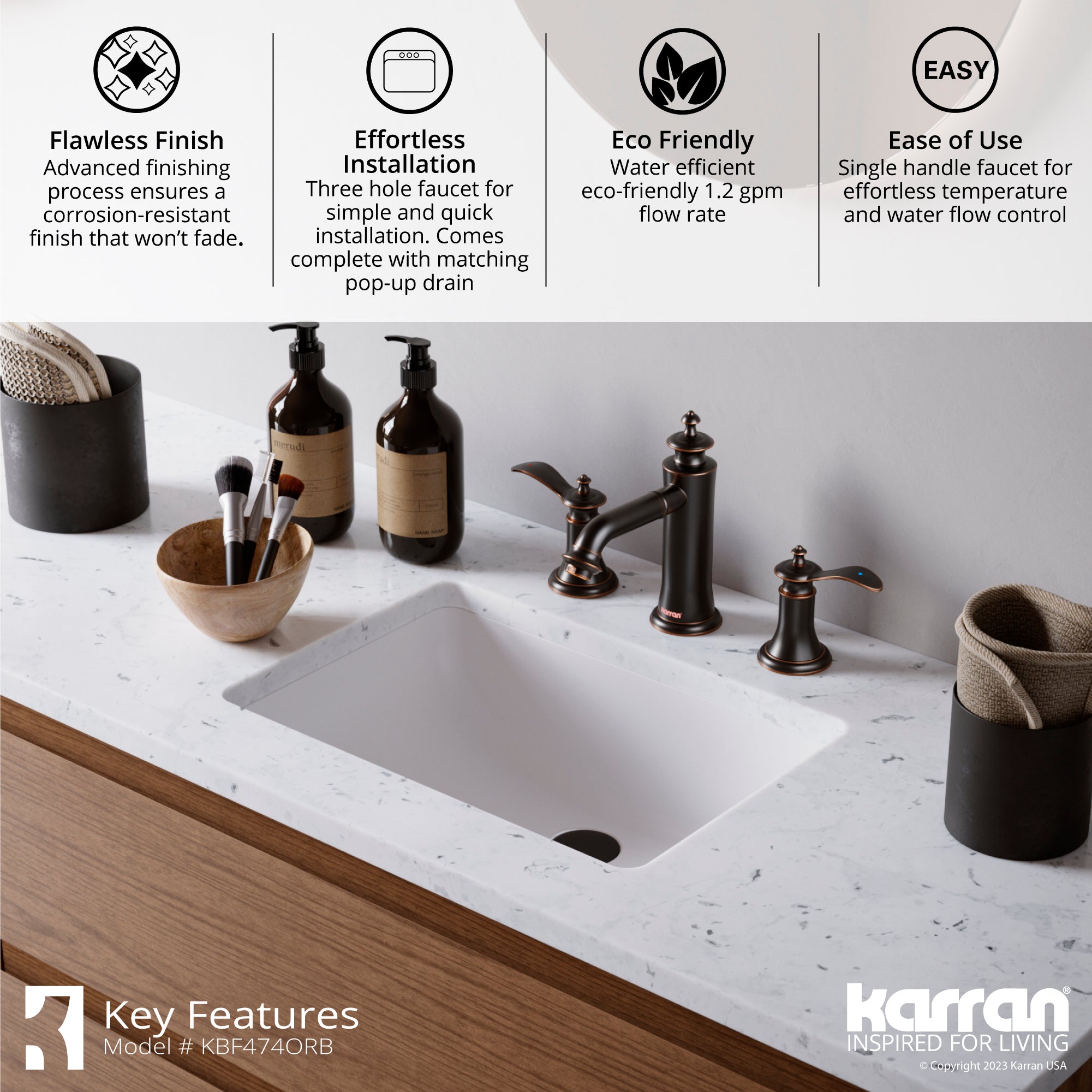 Alternate Image for Karran Vineyard 1.2 GPM Double Lever Handle Lead-free Brass ADA Bathroom Faucet, Widespread, Oil Rubbed Bronze, KBF474ORB