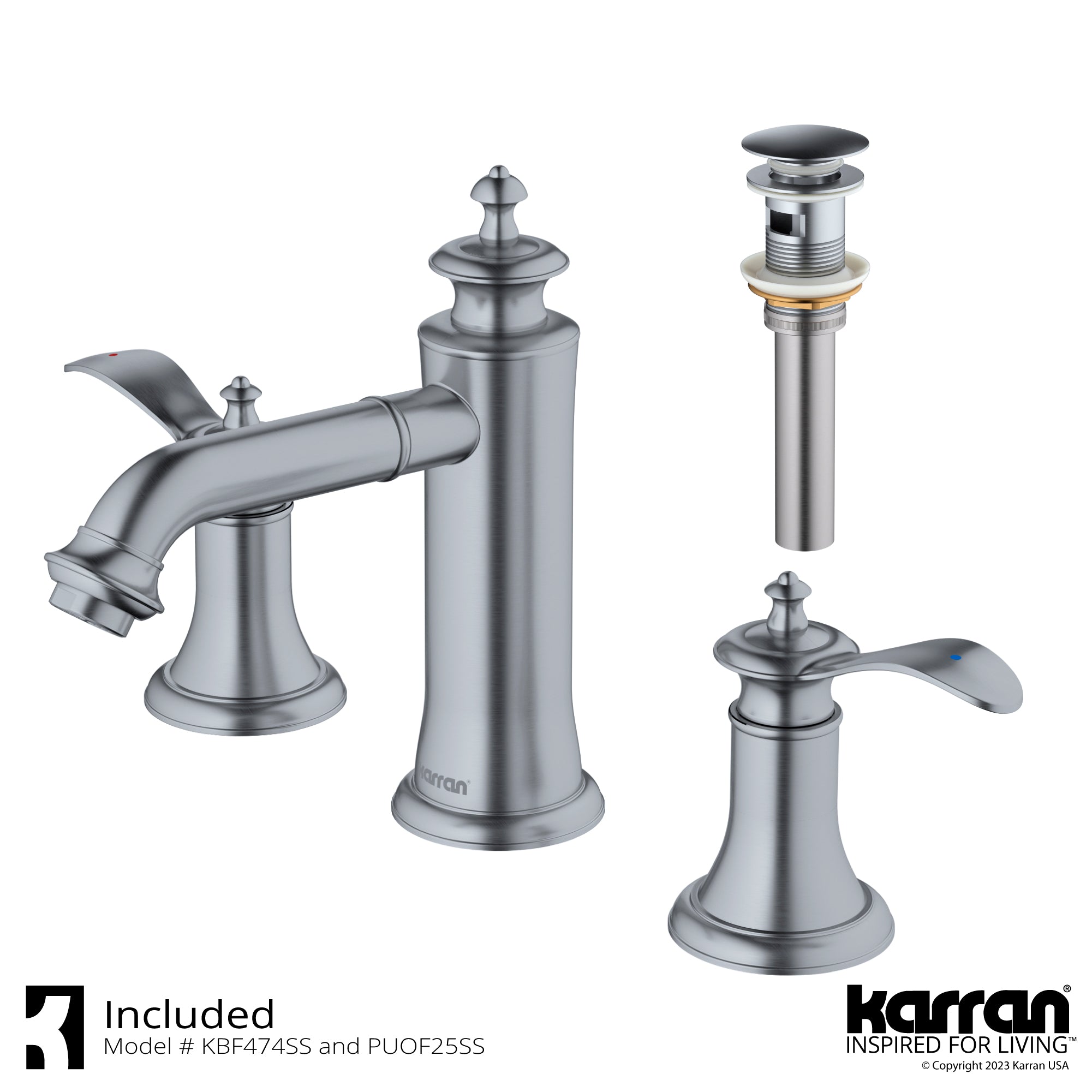 Alternate Image for Karran Vineyard 1.2 GPM Double Lever Handle Lead-free Brass ADA Bathroom Faucet, Widespread, Stainless Steel, KBF474SS