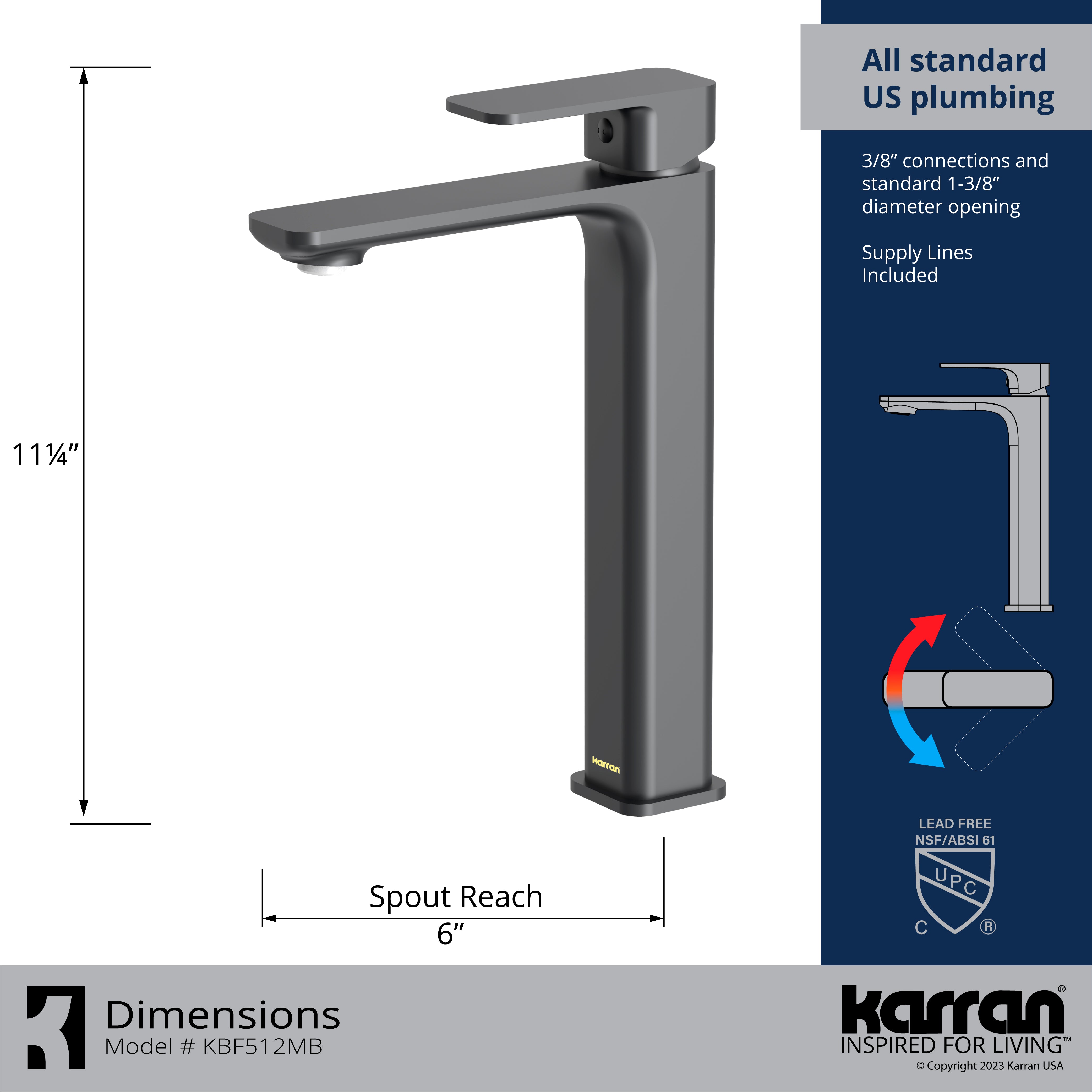 Alternate Image for Karran Venda 1.2 GPM Single Lever Handle Lead-free Brass ADA Bathroom Faucet, Vessel, Matte Black, KBF512MB