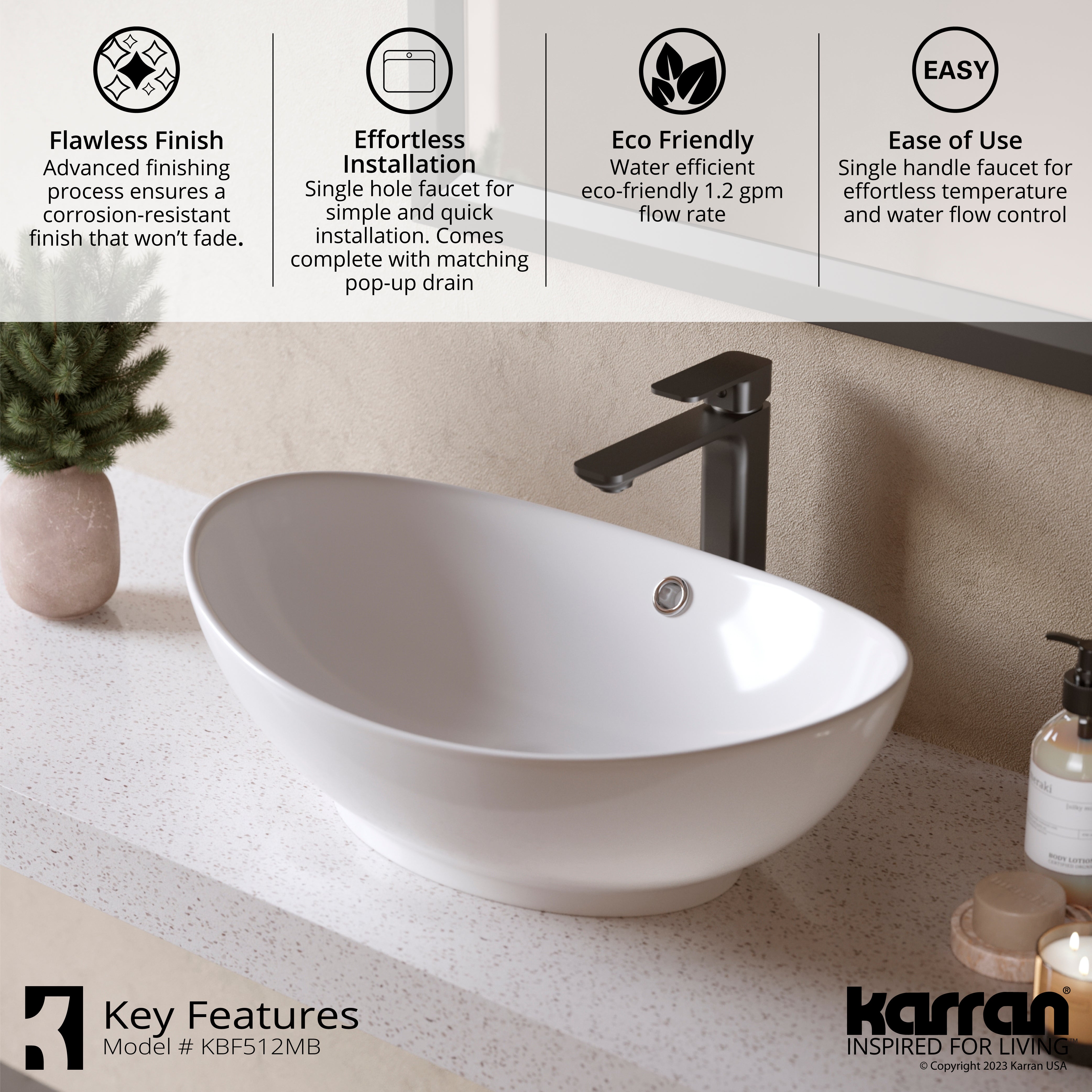 Alternate Image for Karran Venda 1.2 GPM Single Lever Handle Lead-free Brass ADA Bathroom Faucet, Vessel, Matte Black, KBF512MB