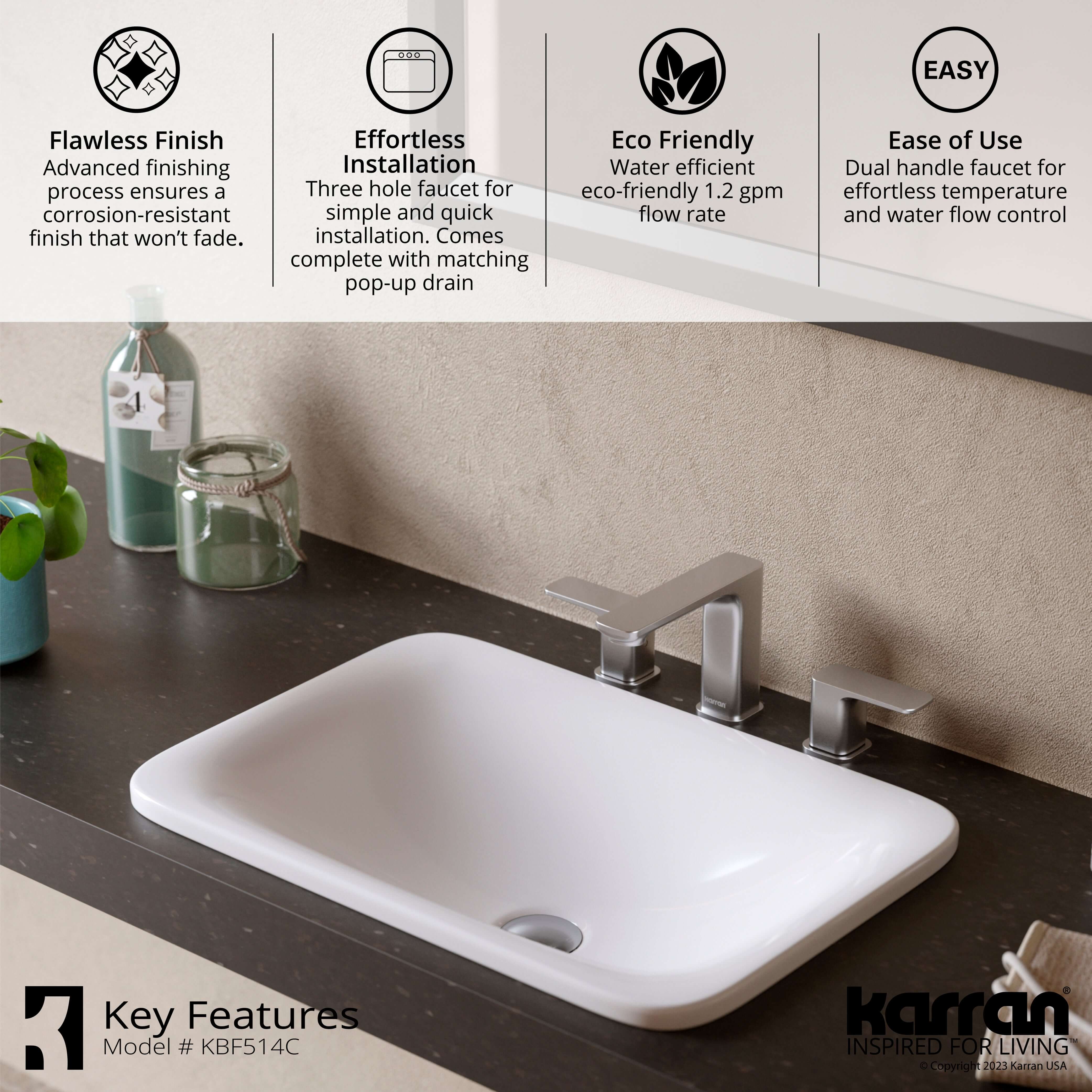 Alternate Image for Karran Venda 1.2 GPM Double Lever Handle Lead-free Brass ADA Bathroom Faucet, Widespread, Chrome, KBF514C