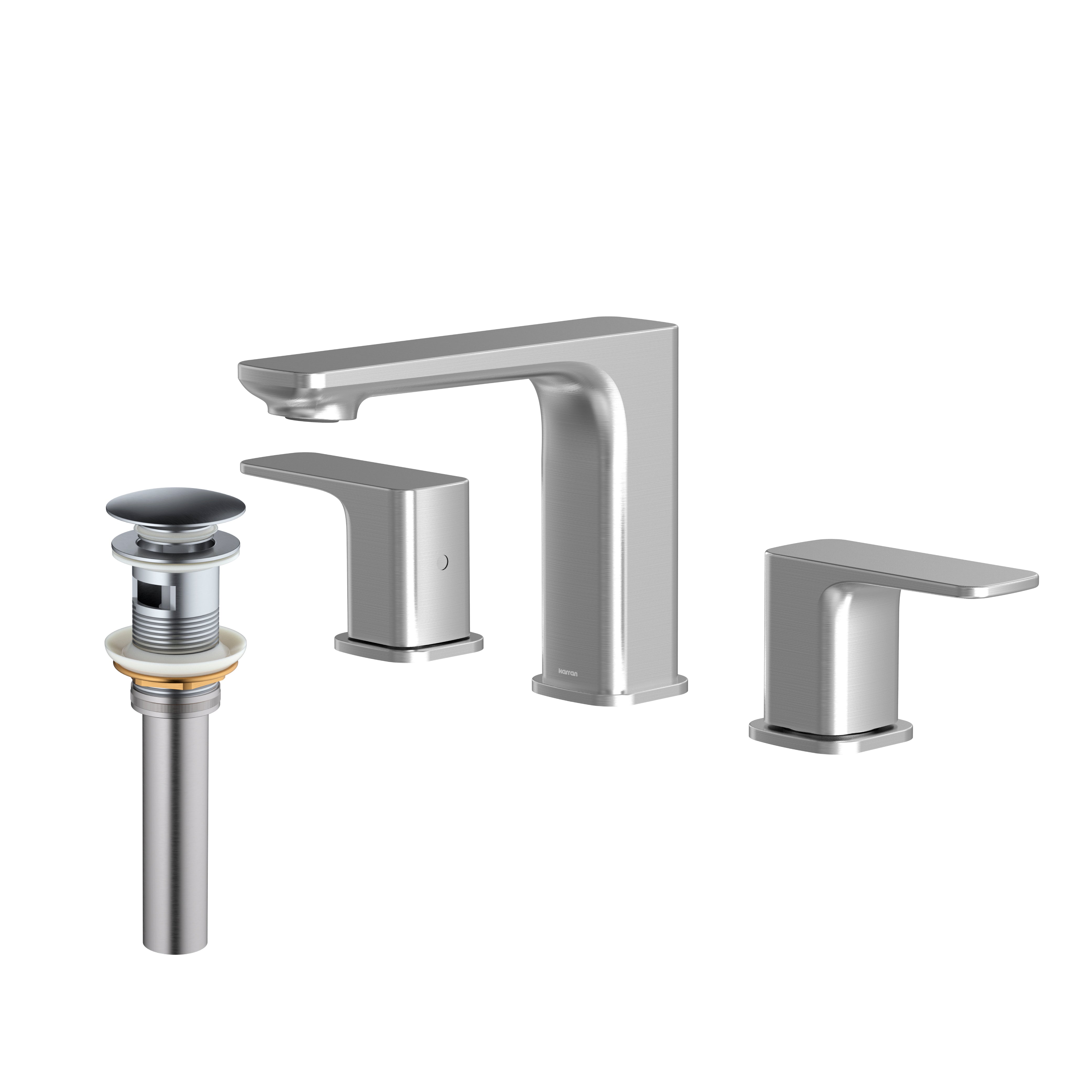 Karran Venda 1.2 GPM Double Lever Handle Lead-free Brass ADA Bathroom Faucet, Widespread, Stainless Steel, KBF514SS