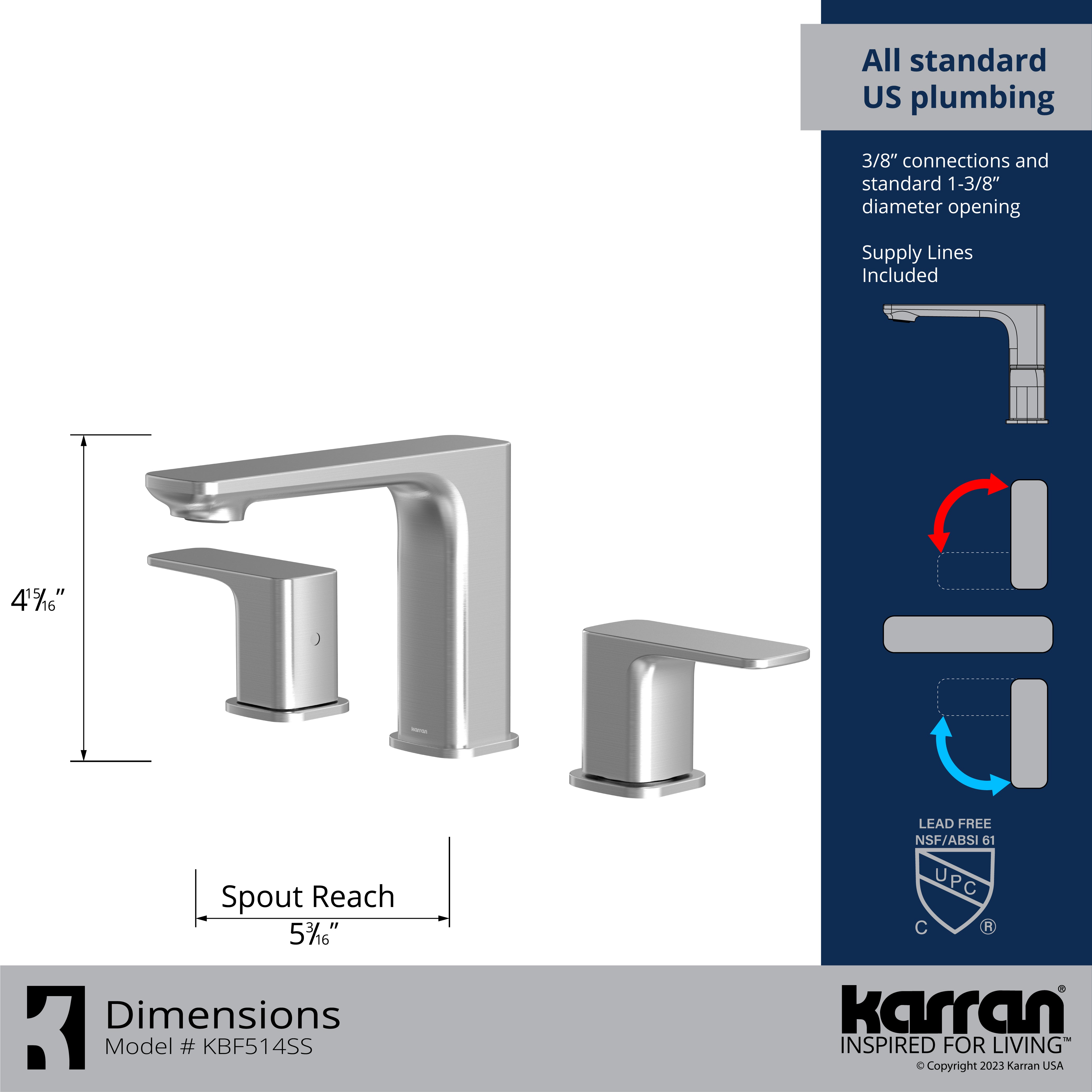 Alternate Image for Karran Venda 1.2 GPM Double Lever Handle Lead-free Brass ADA Bathroom Faucet, Widespread, Stainless Steel, KBF514SS
