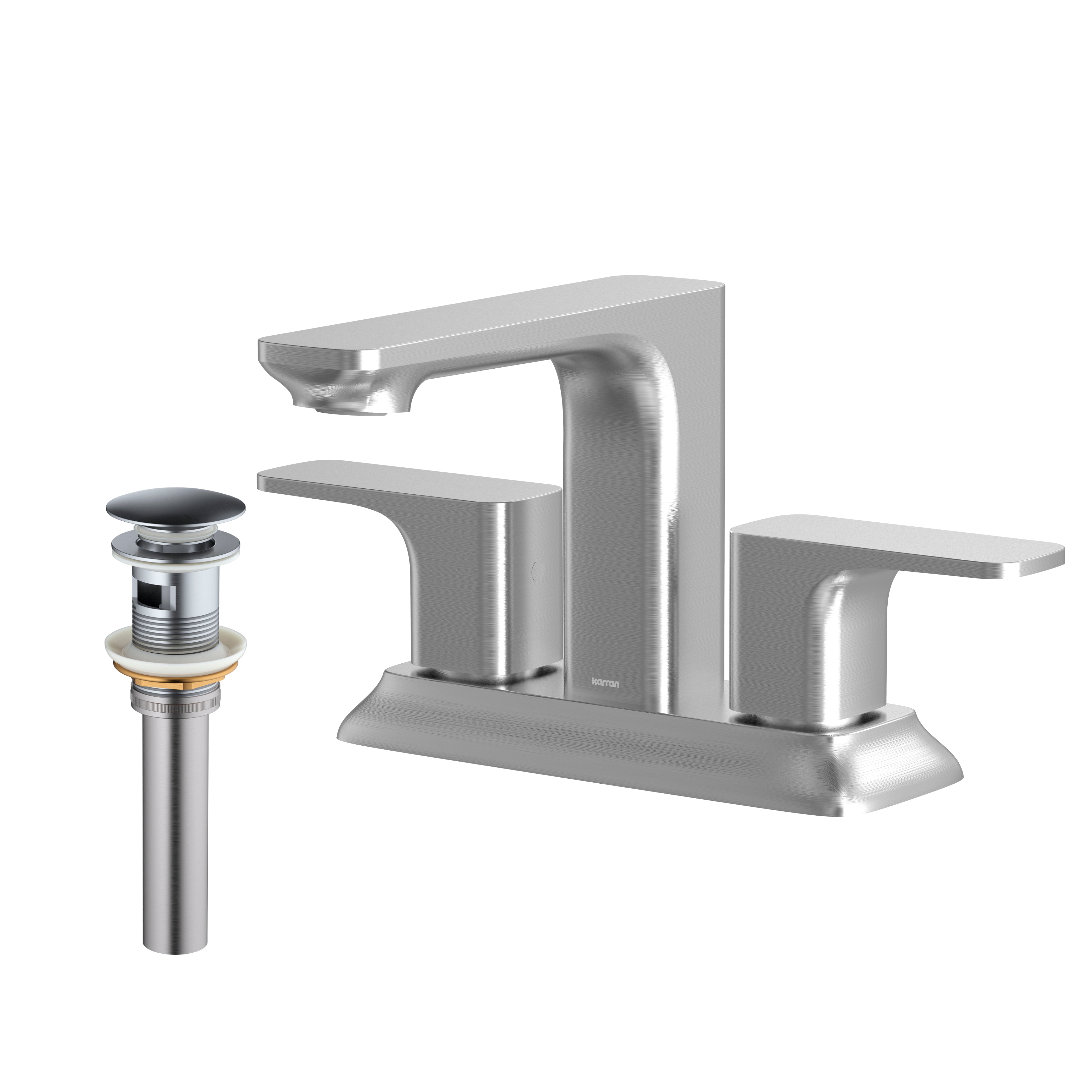 Karran Venda 1.2 GPM Double Lever Handle Lead-free Brass ADA Bathroom Faucet, Centerset, Stainless Steel, KBF516SS