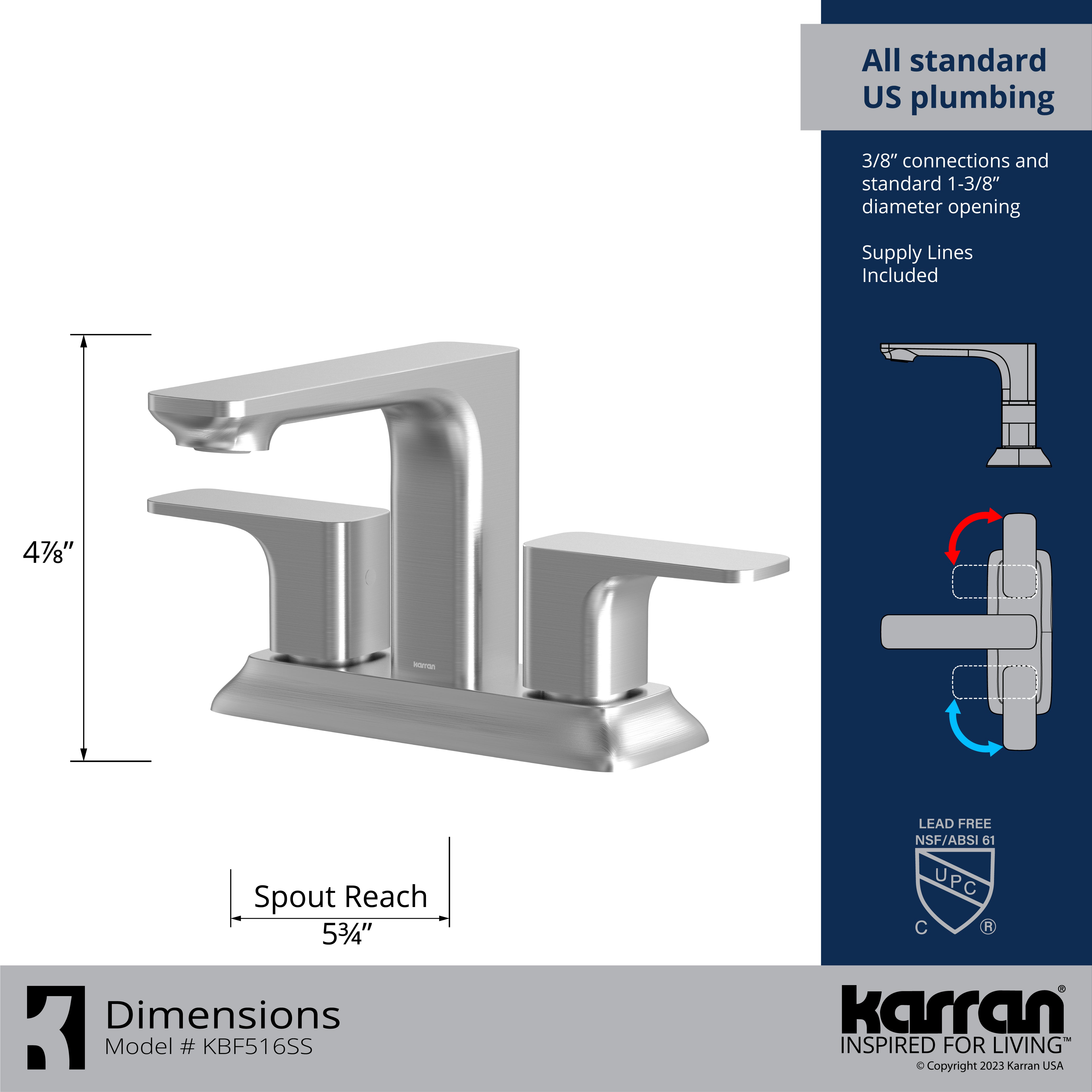 Alternate Image for Karran Venda 1.2 GPM Double Lever Handle Lead-free Brass ADA Bathroom Faucet, Centerset, Stainless Steel, KBF516SS