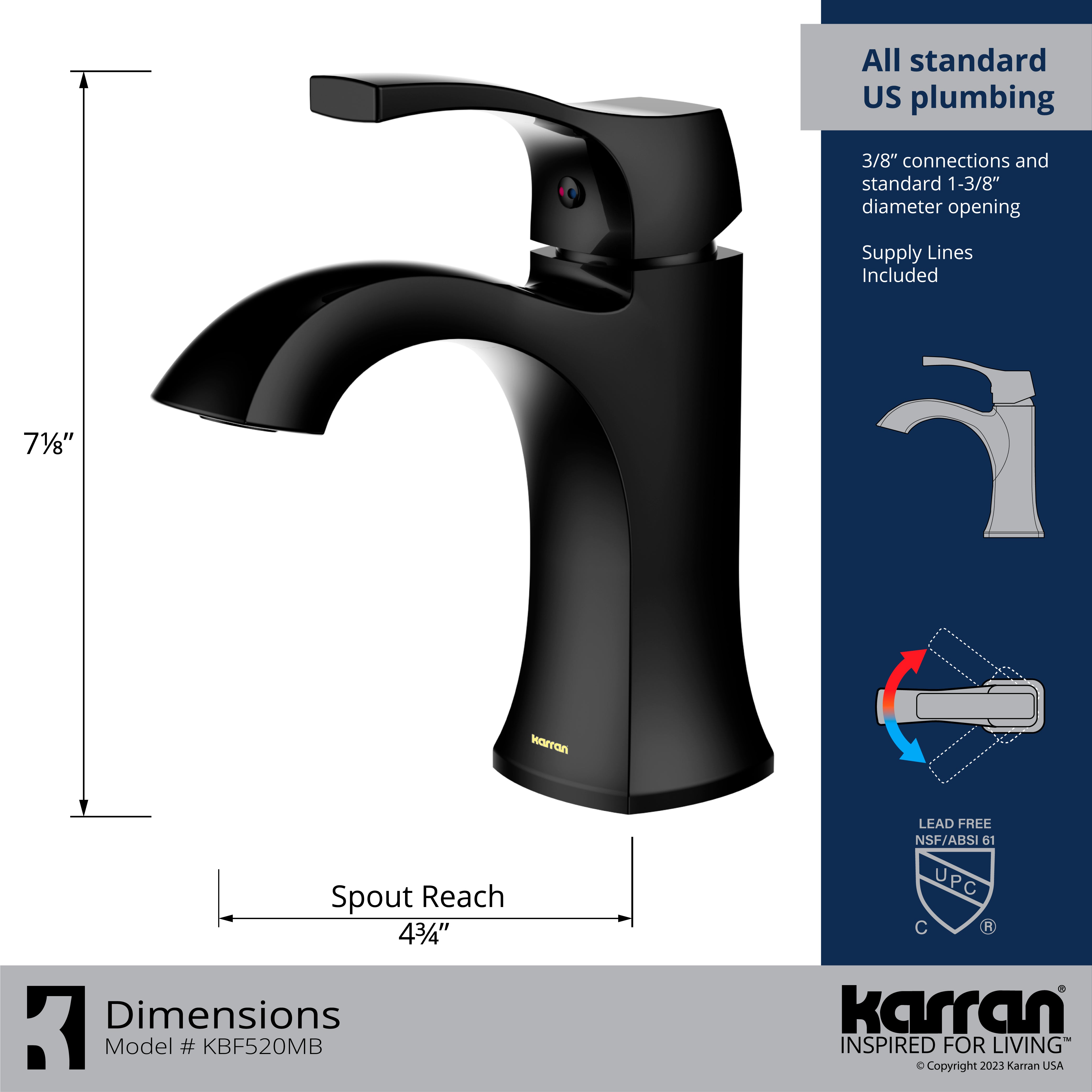 Alternate Image for Karran Randburg 1.2 GPM Single Lever Handle Lead-free Brass ADA Bathroom Faucet, Basin, Matte Black, KBF520MB