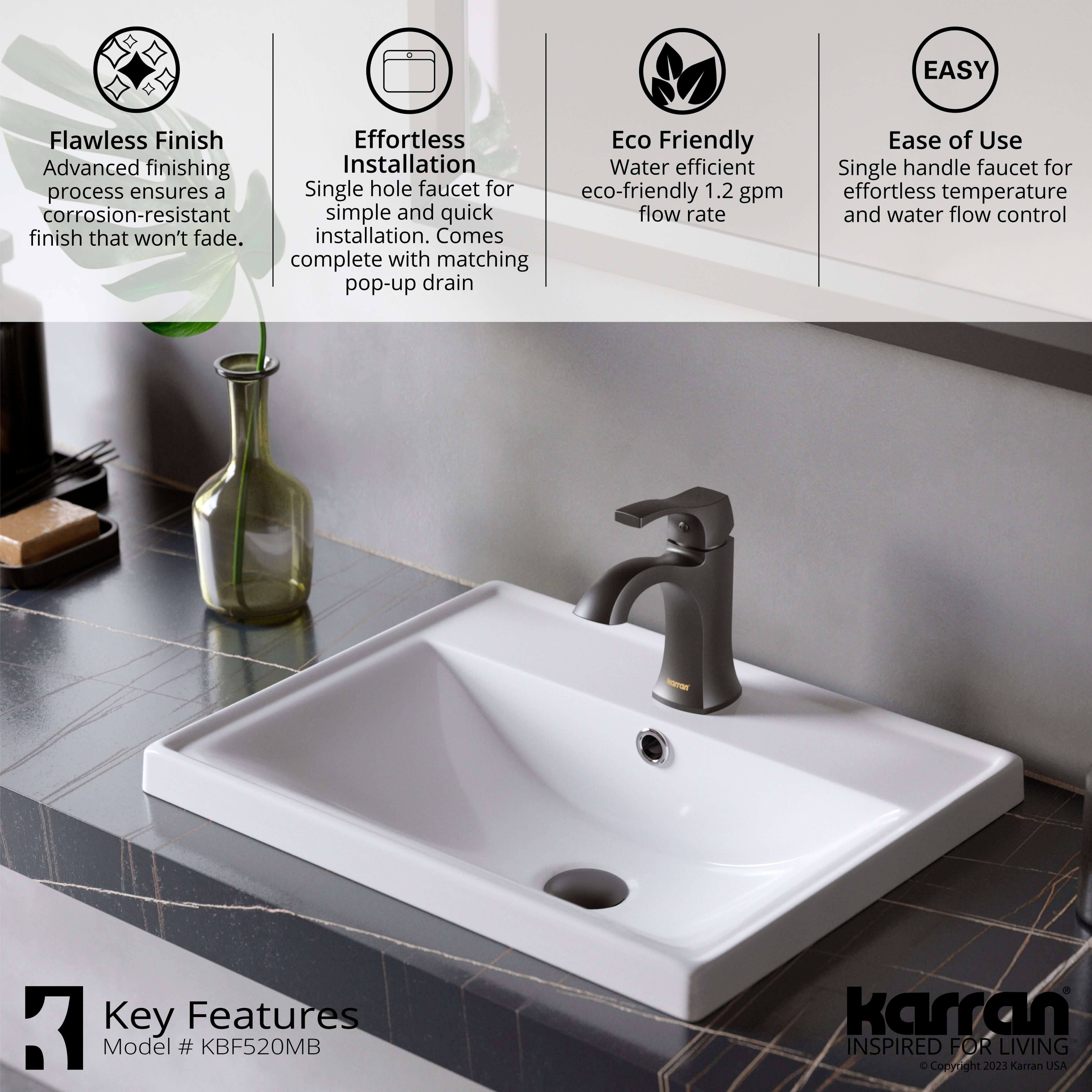 Alternate Image for Karran Randburg 1.2 GPM Single Lever Handle Lead-free Brass ADA Bathroom Faucet, Basin, Matte Black, KBF520MB